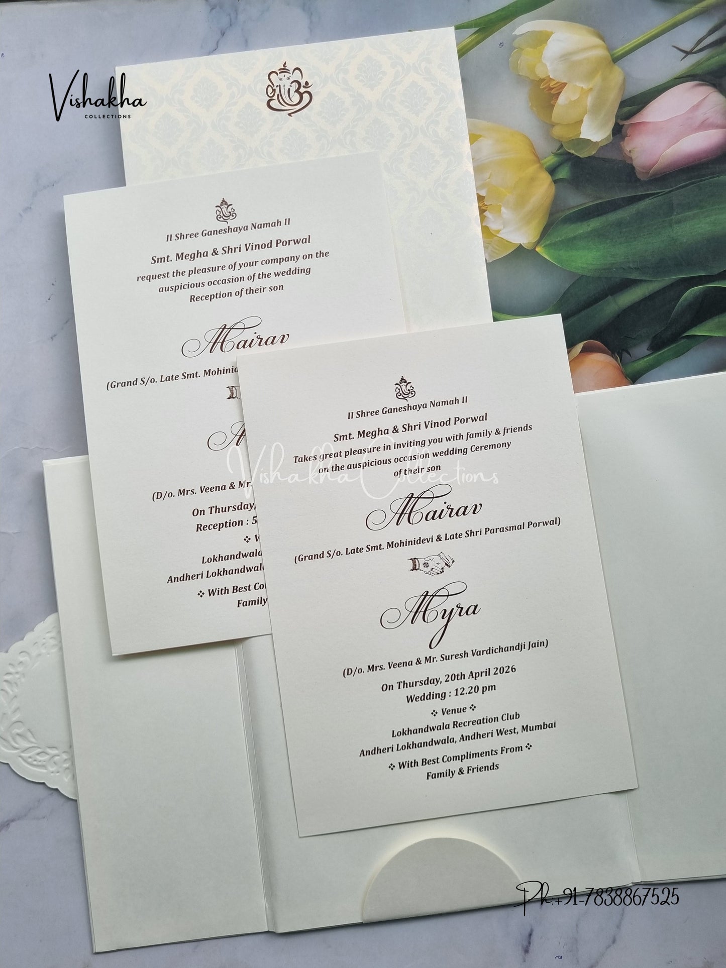 Semi Box Double Door Hindu Muslim Christian Sikh Padded white Colored invitation Cards SK-3430