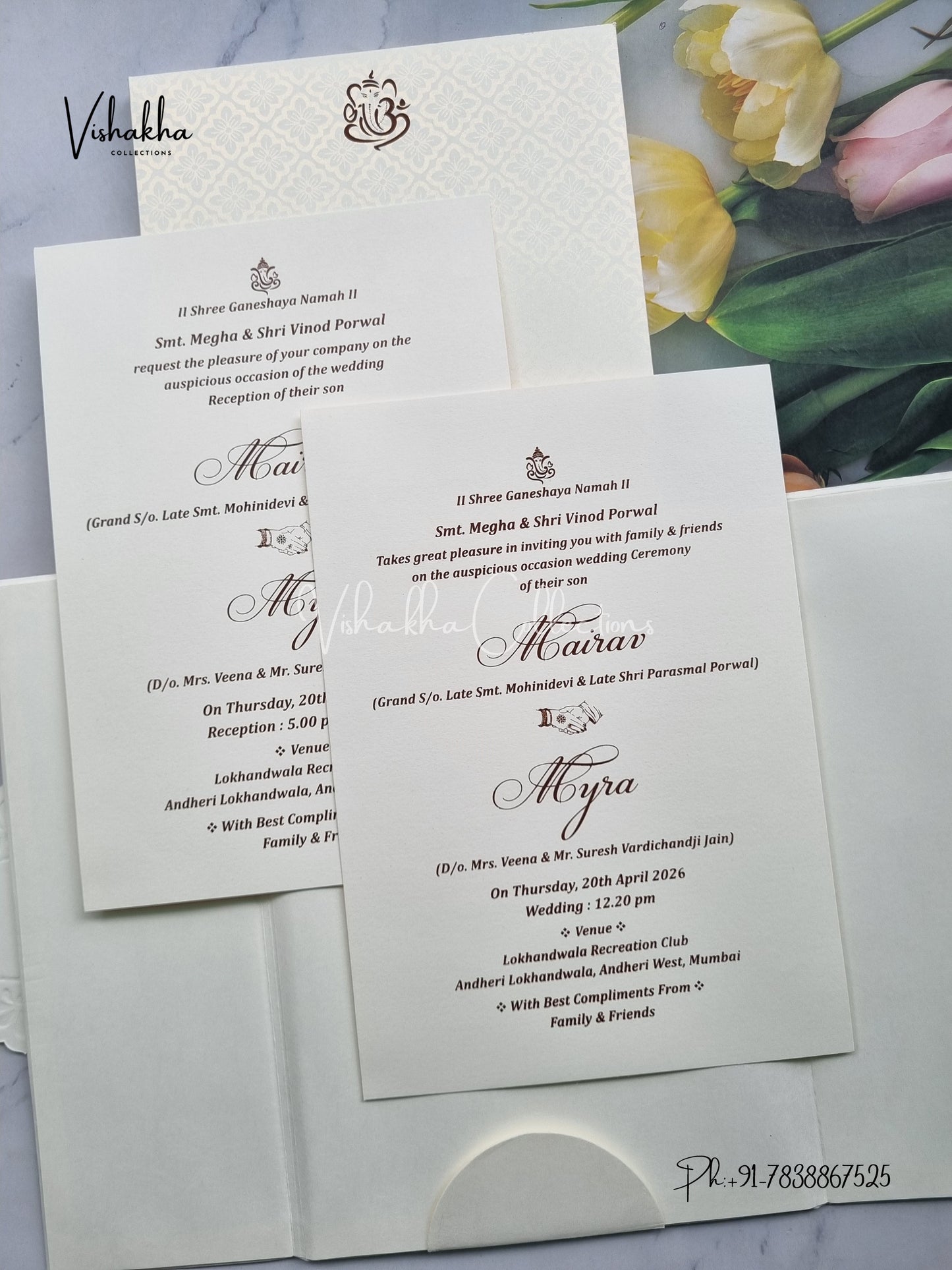 Semi Box Double Door Hindu Muslim Christian Sikh Padded white Colored invitation Cards SK-3431