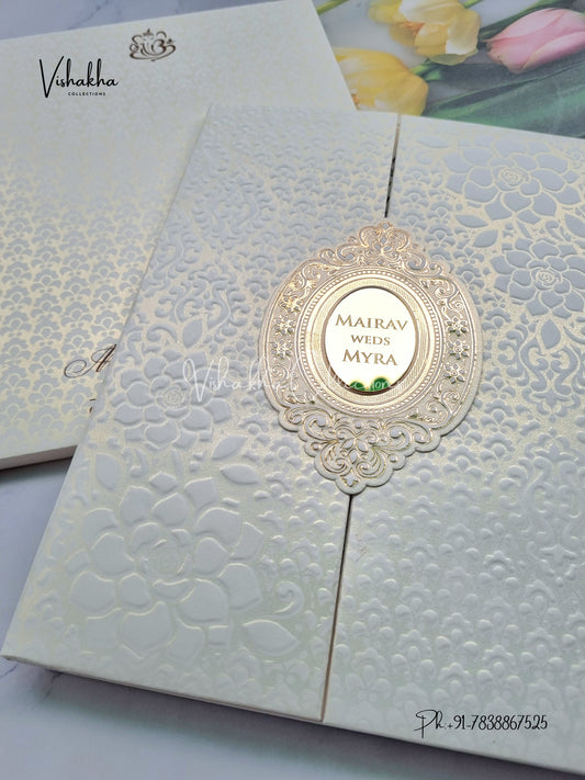 Semi Box Hindu Muslim Christian Sikh Padded white Colored invitation Cards SK-3432