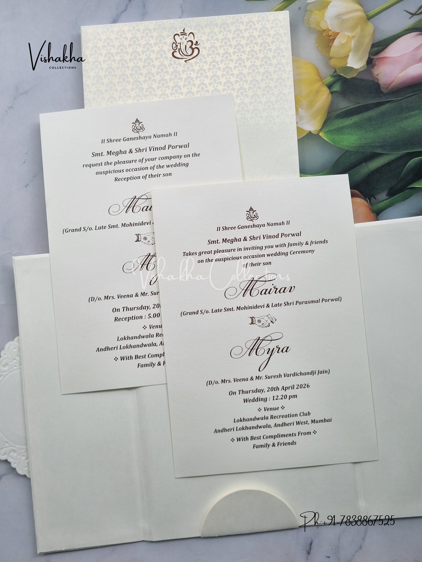 Semi Box Hindu Muslim Christian Sikh Padded white Colored invitation Cards SK-3432