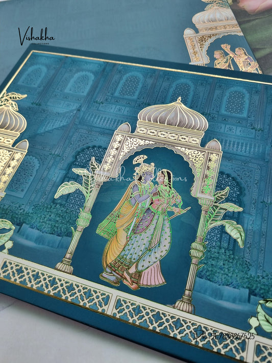 Hindu Muslim Christian Sikh Padded sea green Colored invitation Cards SK-3448