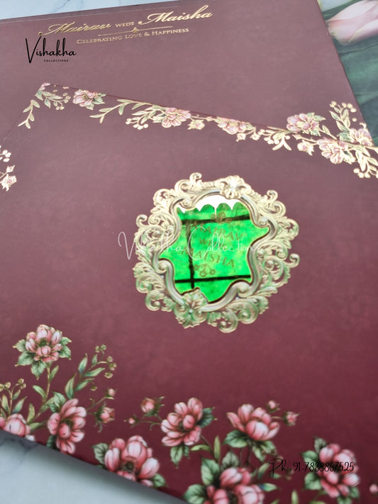 Hindu Muslim Christian Sikh Padded dark mehroon Colored invitation Cards SK-3460