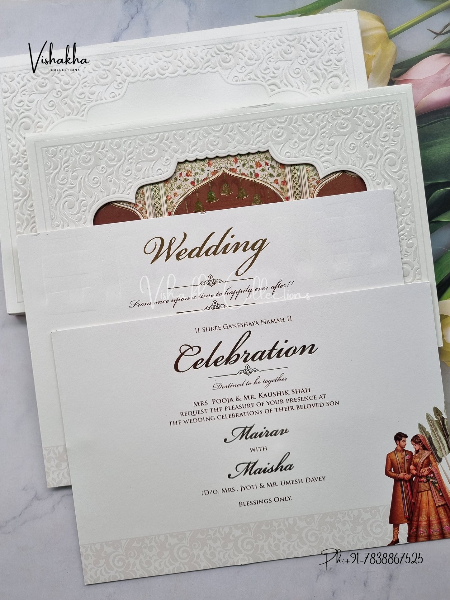 Hindu Muslim Christian Sikh Padded MDF Board Laser Cut white and multi Colored invitation Cards SK-3468