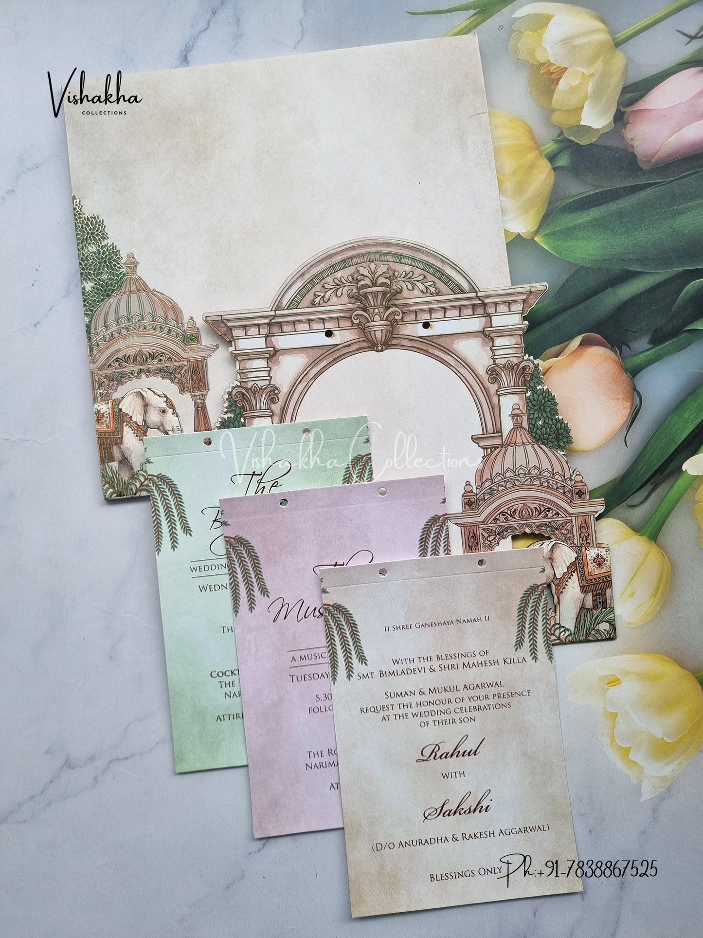 Semi Box Hathi Hindu Muslim Christian Sikh MDF Board Laser Cut grey Colored invitation Cards SK-3476