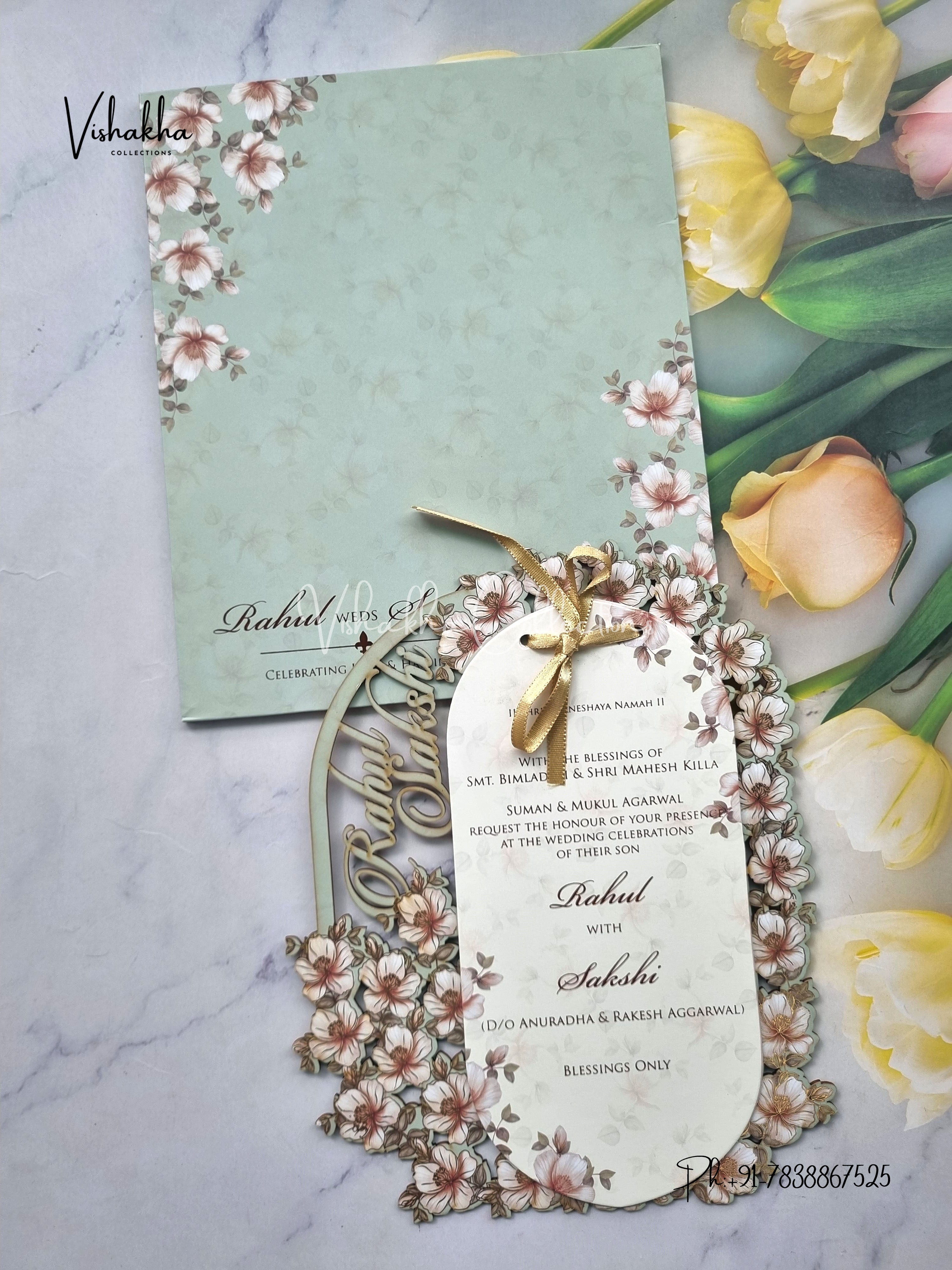 Semi Box Flower Hindu Muslim Christian Sikh Aqua Blue Colored invitation Cards NA-1125-54
