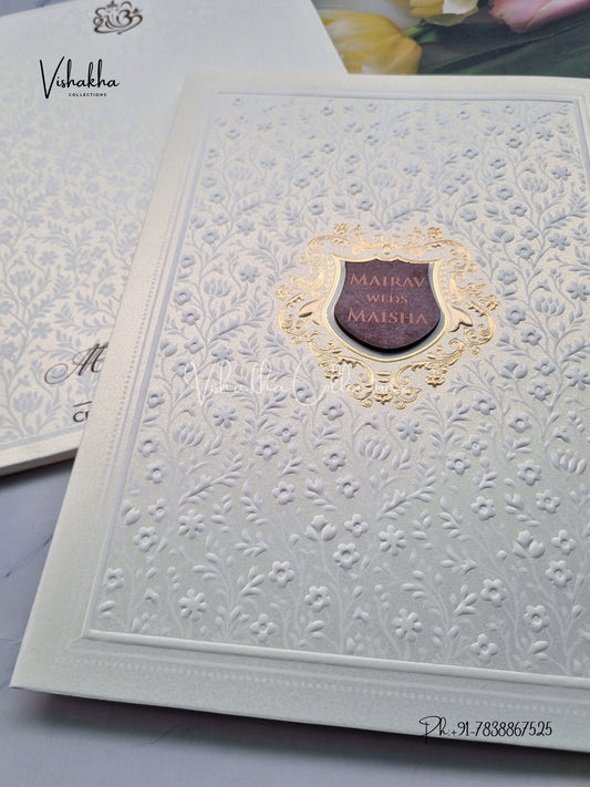 Semi Box Flower Hindu Muslim Christian Sikh white Colored invitation Cards SK-3494