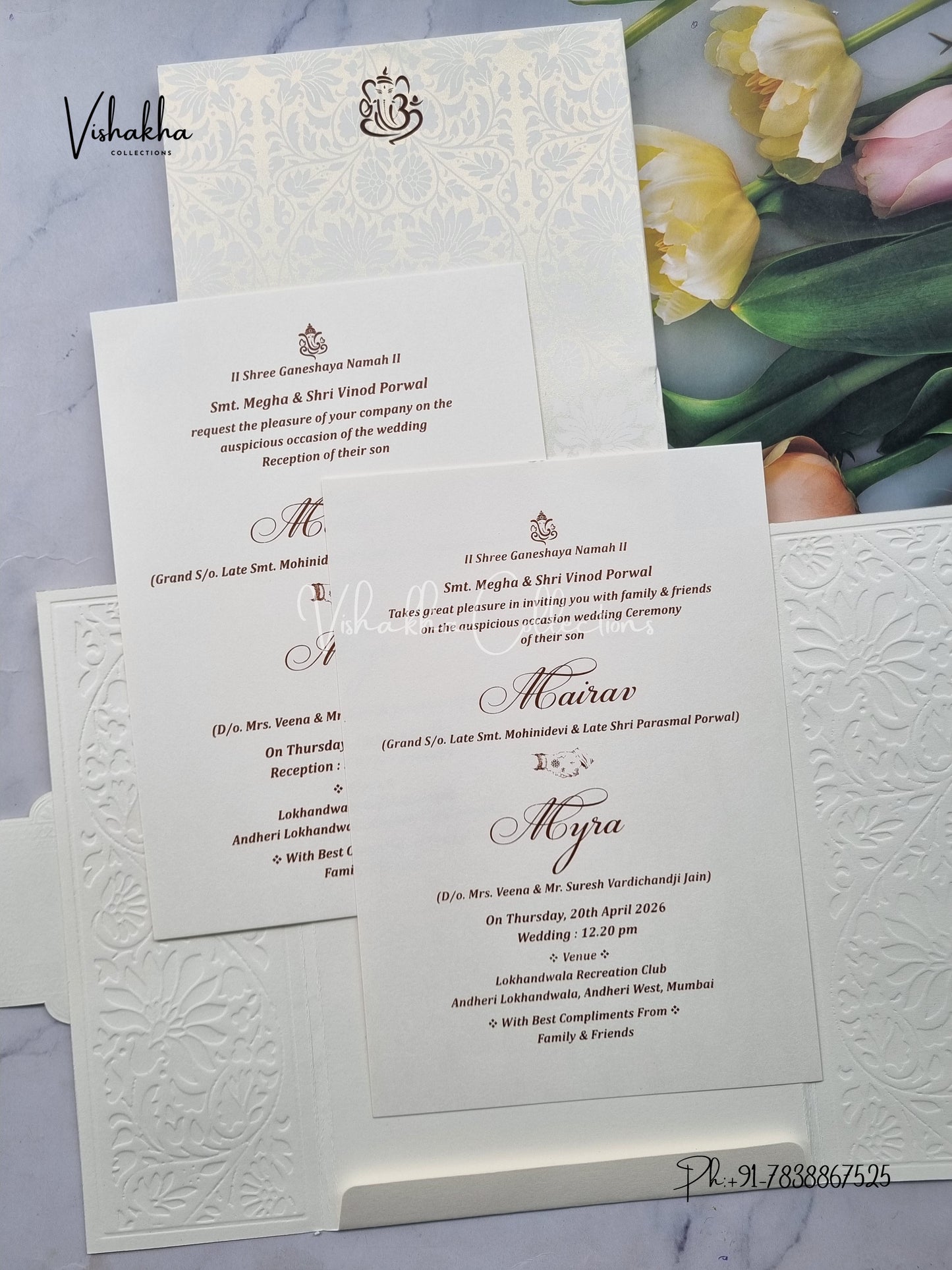 Semi Box Double Door Hindu Muslim Christian Sikh white Colored invitation Cards SK-3495