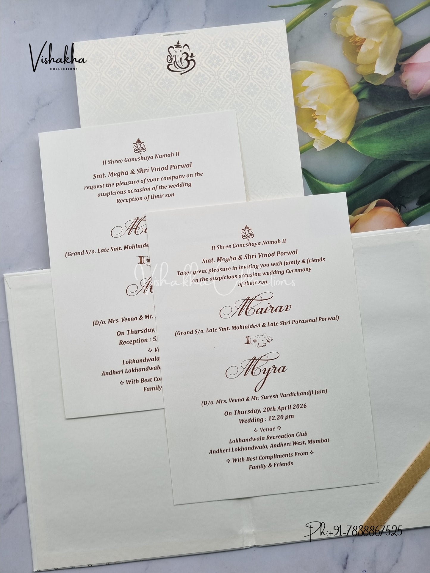 Semi Box Hathi Hindu Muslim Christian Sikh Padded white and gold Colored invitation Cards SK-3501