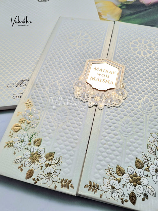 Semi Box Hindu Muslim Christian Sikh Padded white Colored invitation Cards SK-3502