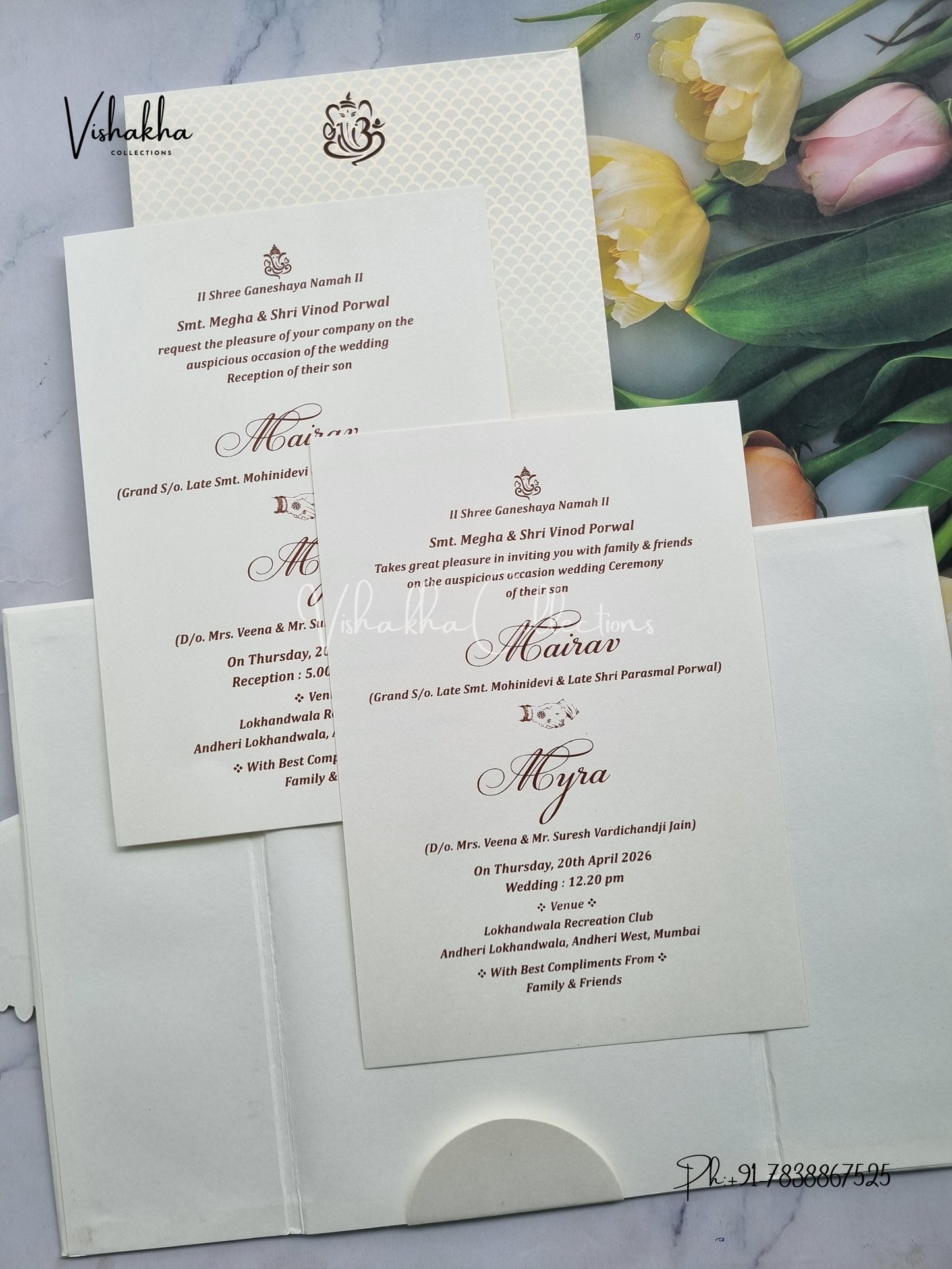 Semi Box Hindu Muslim Christian Sikh Padded white Colored invitation Cards SK-3502