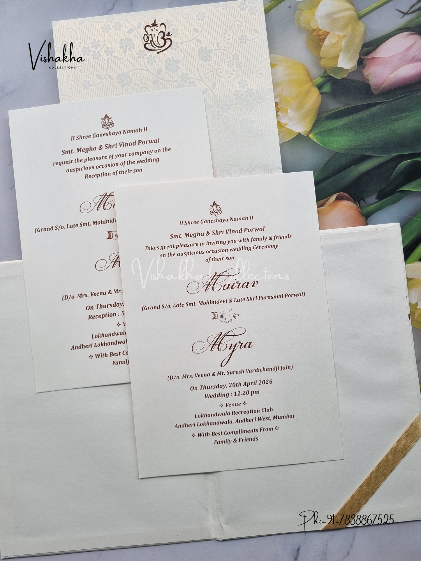 Semi Box Hindu Muslim Christian Sikh Padded white Colored invitation Cards SK-3504