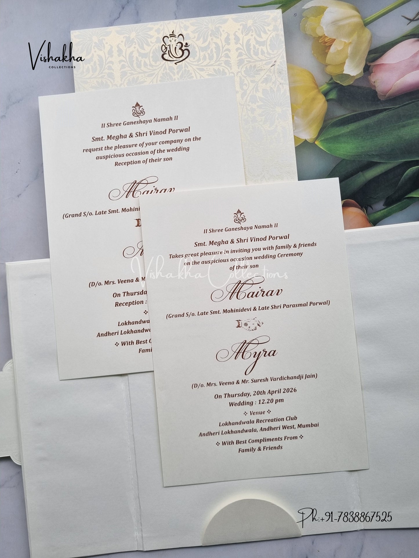 Semi Box Double Door Hindu Muslim Christian Sikh Padded white Colored invitation Cards SK-3506