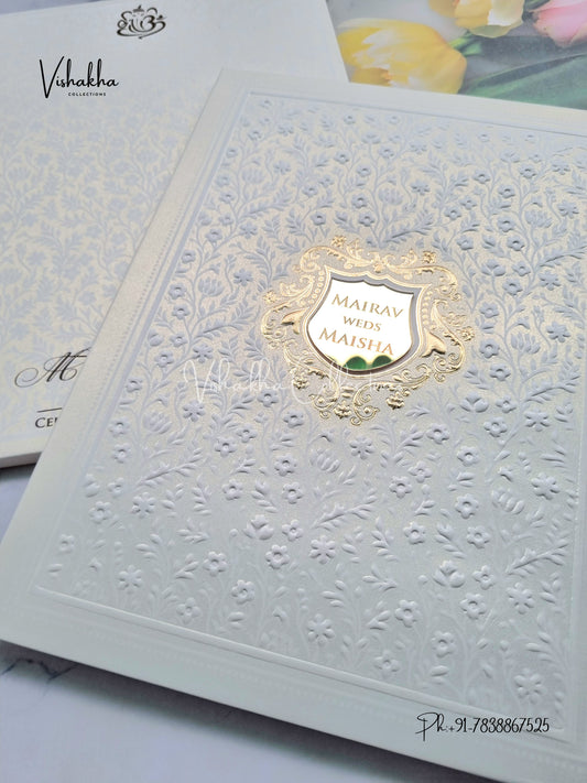 Semi Box Hindu Muslim Christian Sikh Padded white Colored invitation Cards SK-3507