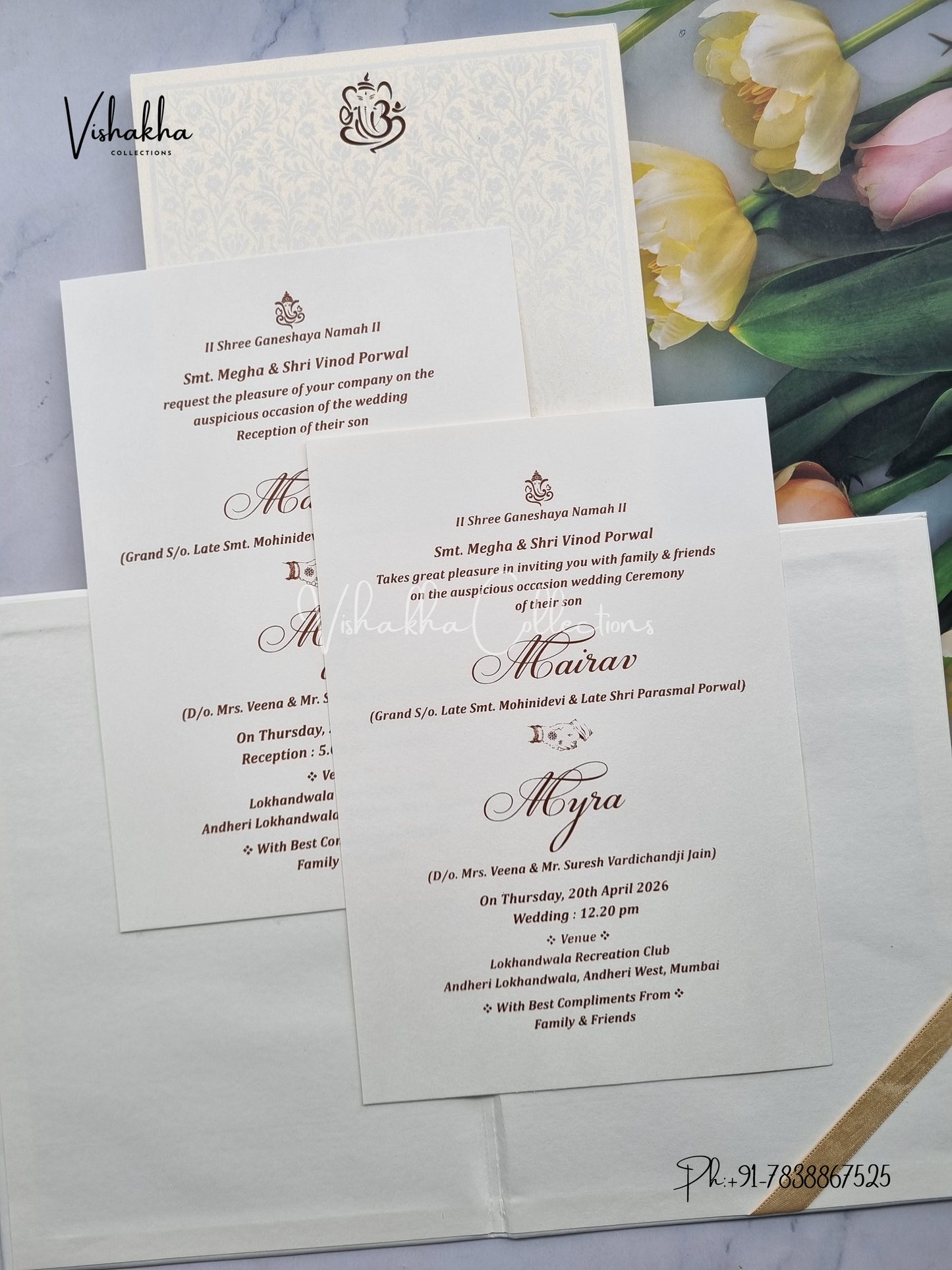 Semi Box Hindu Muslim Christian Sikh Padded white Colored invitation Cards SK-3507