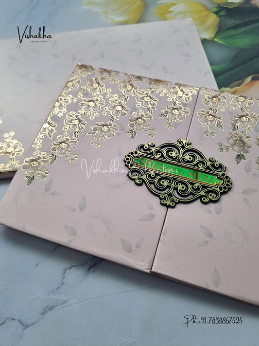 Semi Box Hathi Double Door Hindu Muslim Christian Sikh pink Colored invitation Cards SK-3509