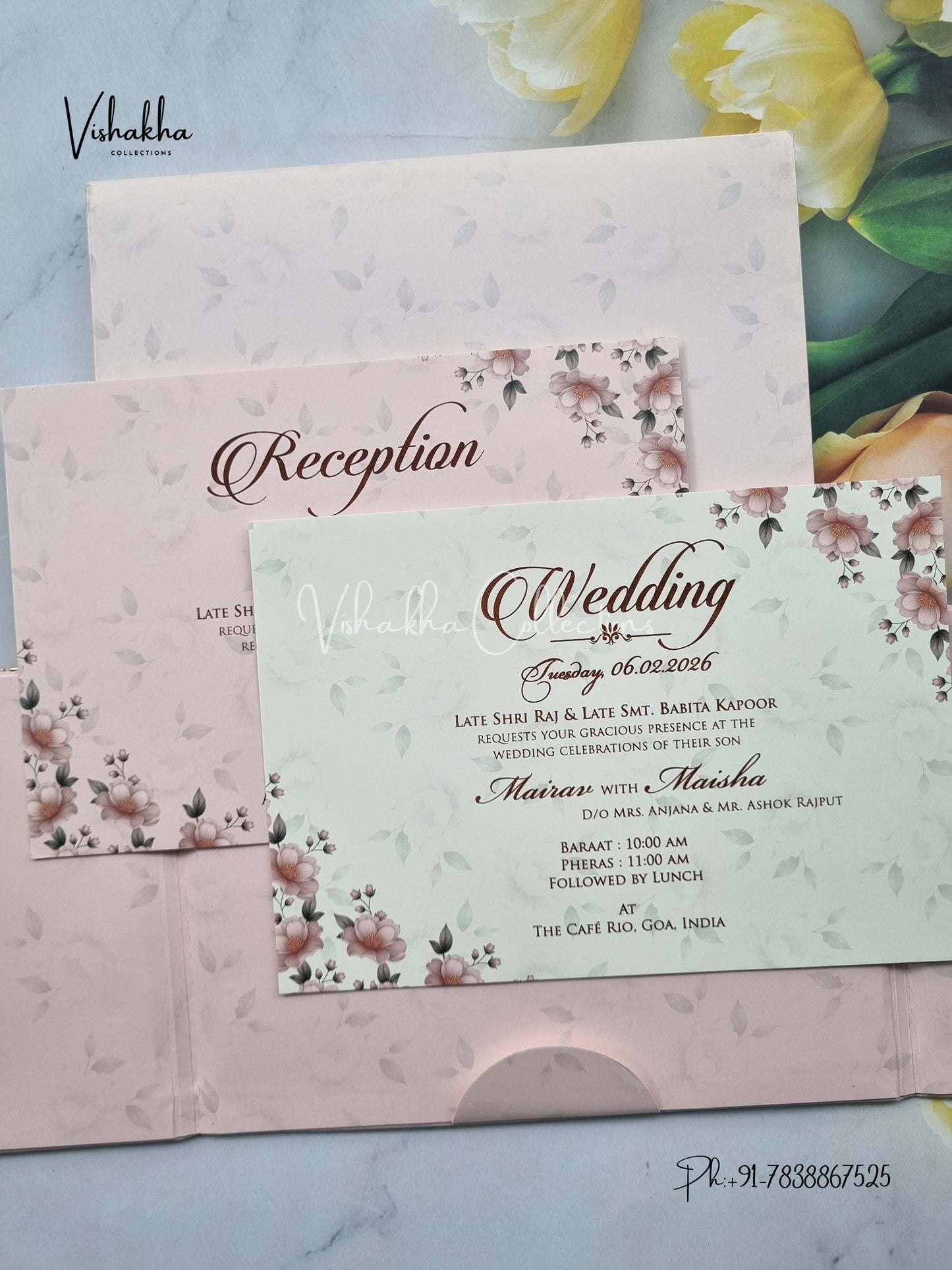 Semi Box Hathi Double Door Hindu Muslim Christian Sikh pink Colored invitation Cards SK-3509