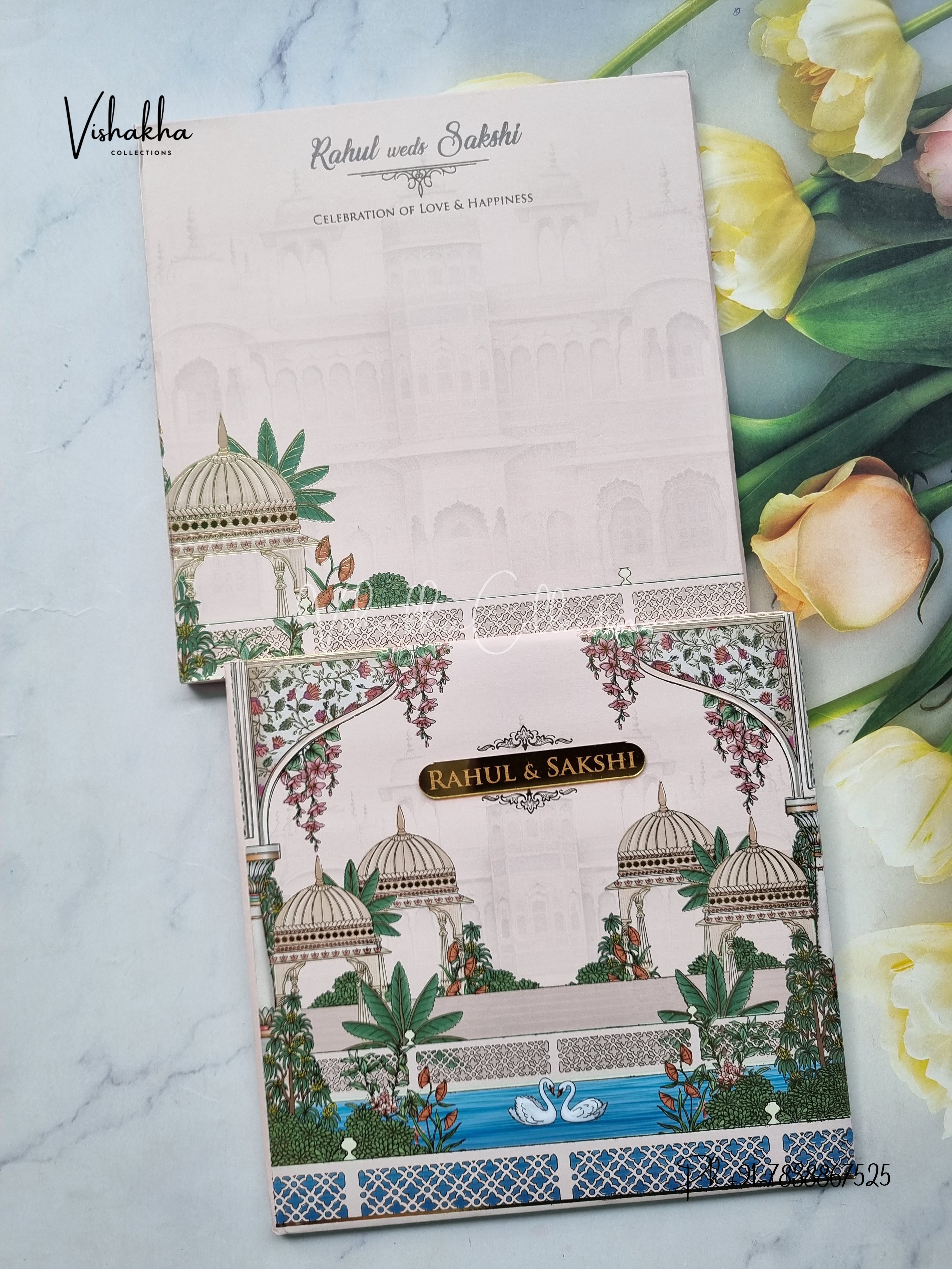Flower Hindu Muslim Christian Sikh Padded invitation Cards VN-773