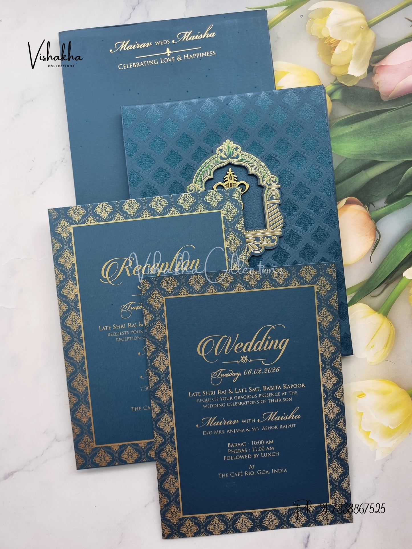 Semi Box Ganesh Ji Hindu Padded royal blue Colored invitation Cards SK-3529