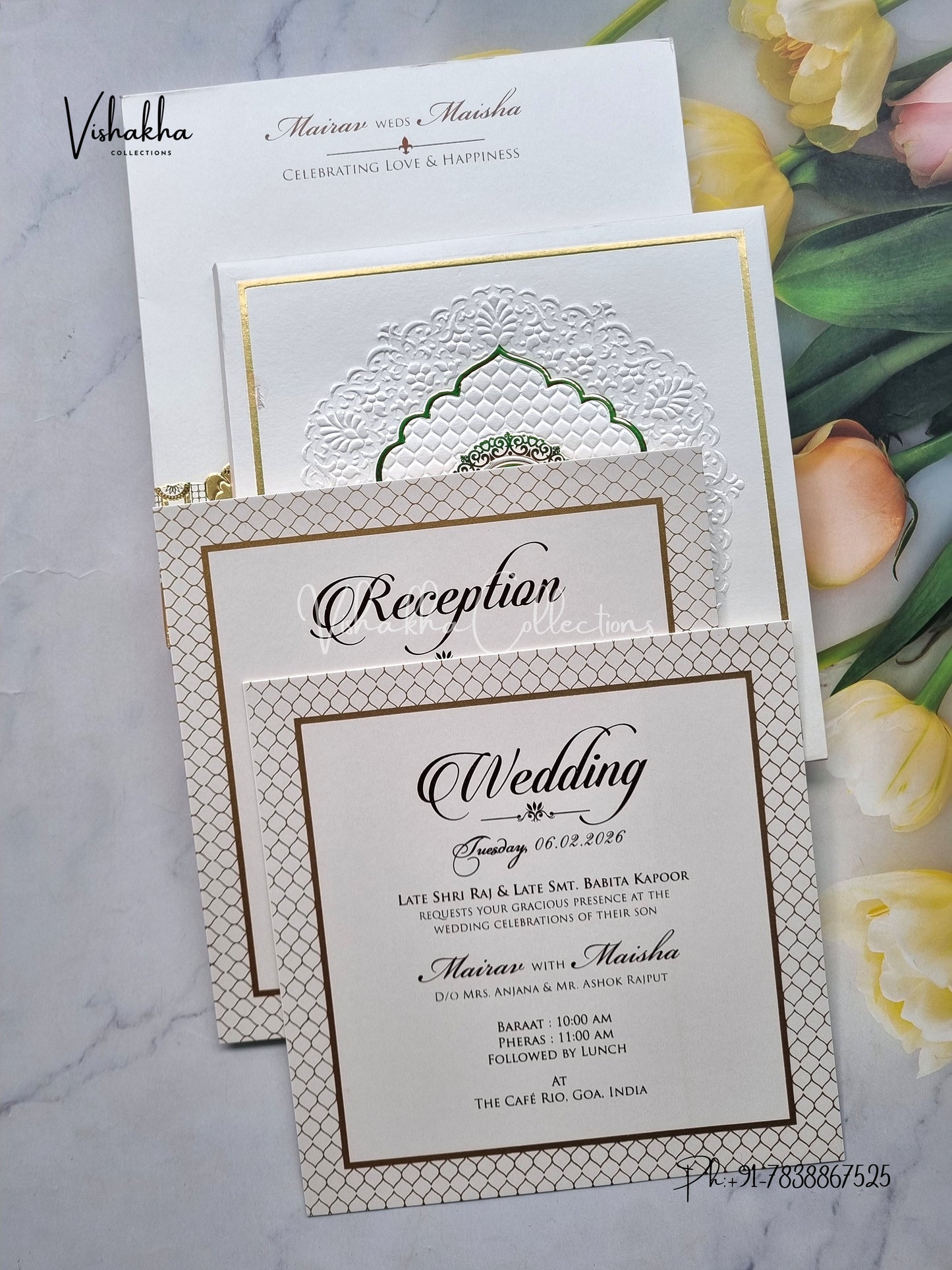 Hathi Hindu Muslim Christian Sikh Padded white Colored invitation Cards SK-3530