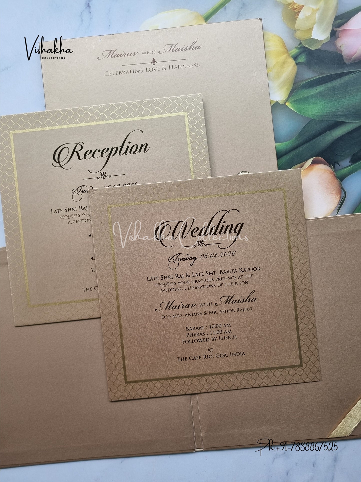 Hathi Hindu Muslim Christian Sikh Padded brown Colored invitation Cards SK-3531