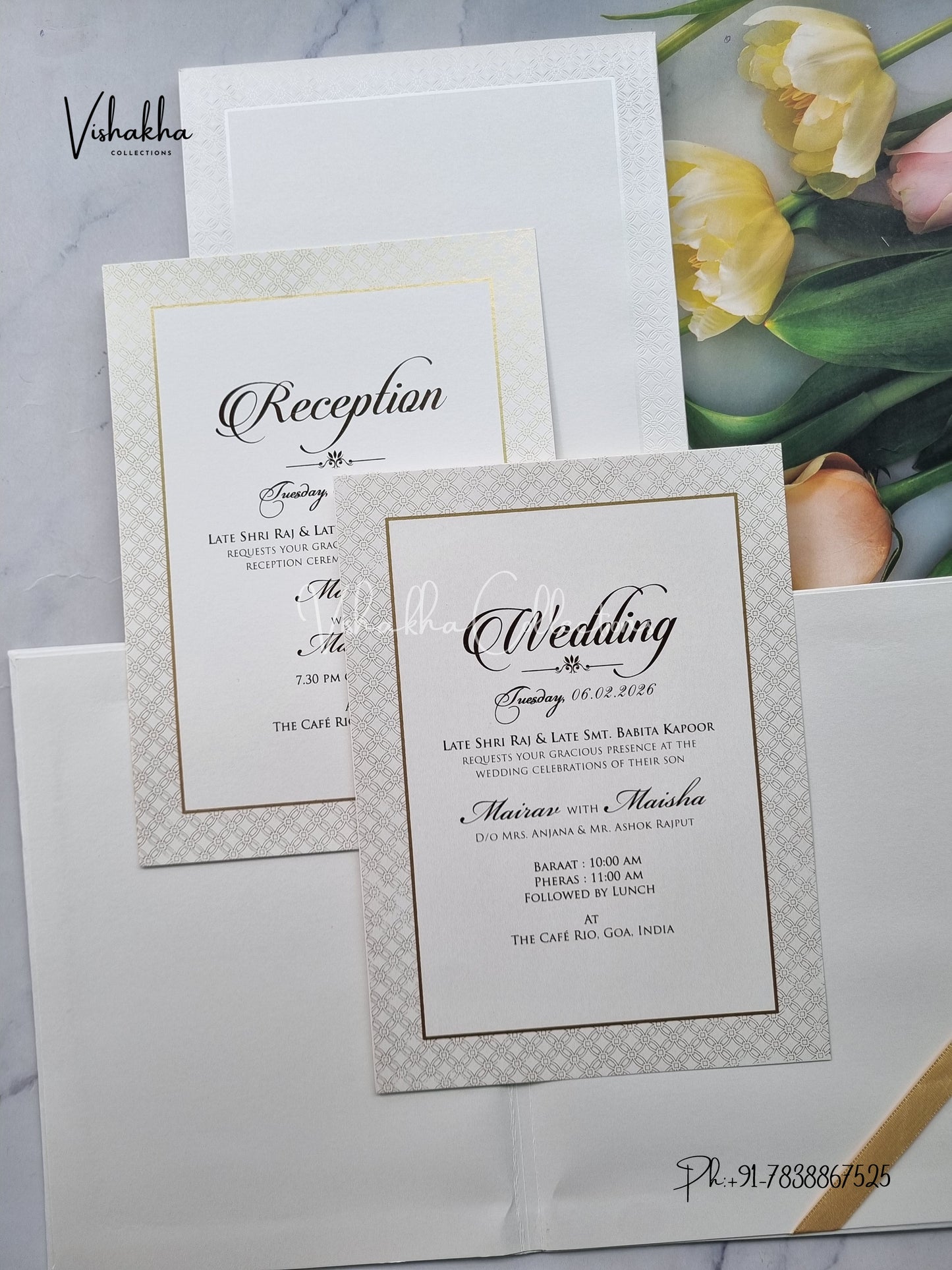 Semi Box Hindu Muslim Christian Sikh Padded white Colored invitation Cards SK-3534