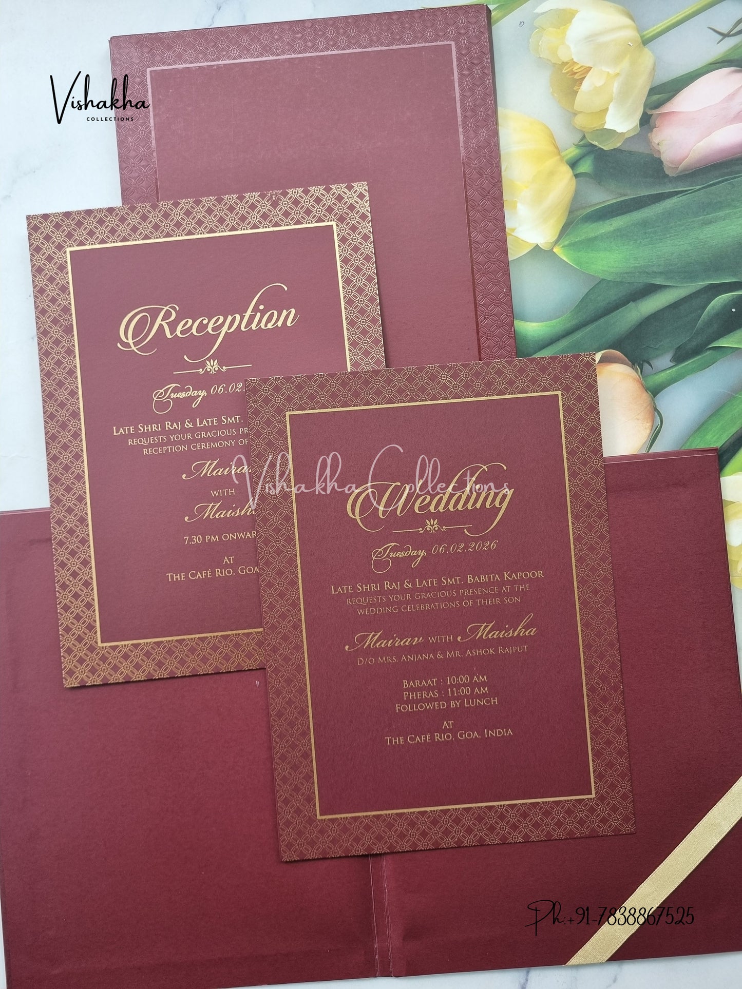 Semi Box Hindu Muslim Christian Sikh Padded wine Colored invitation Cards SK-3535