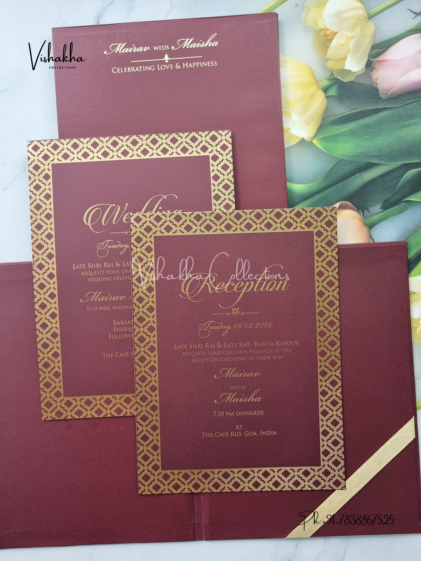 Semi Box Hindu Muslim Christian Sikh Padded wine Colored invitation Cards SK-3536