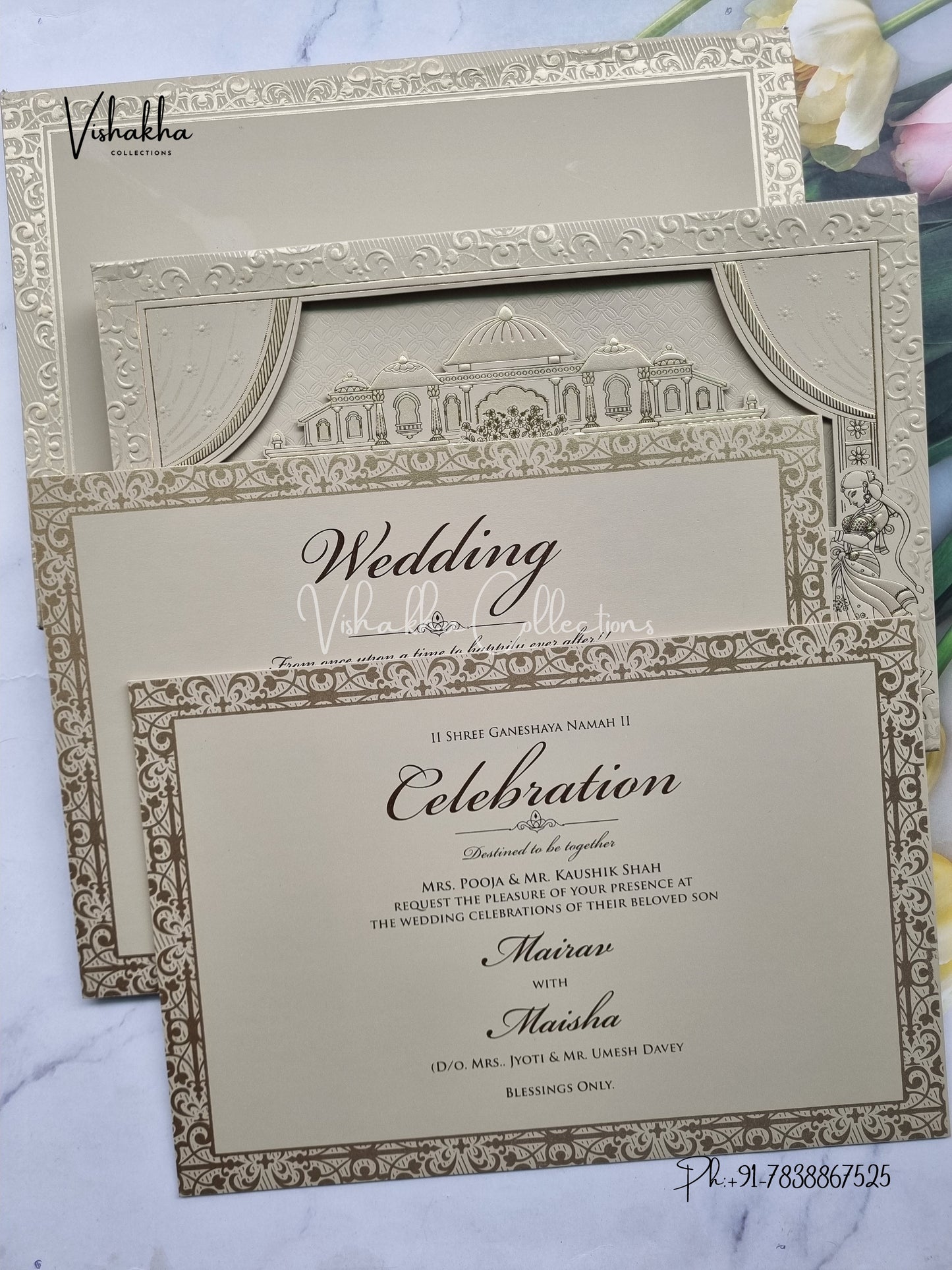 Semi Box Hathi Hindu Muslim Christian Sikh brown Colored invitation Cards SK-3538