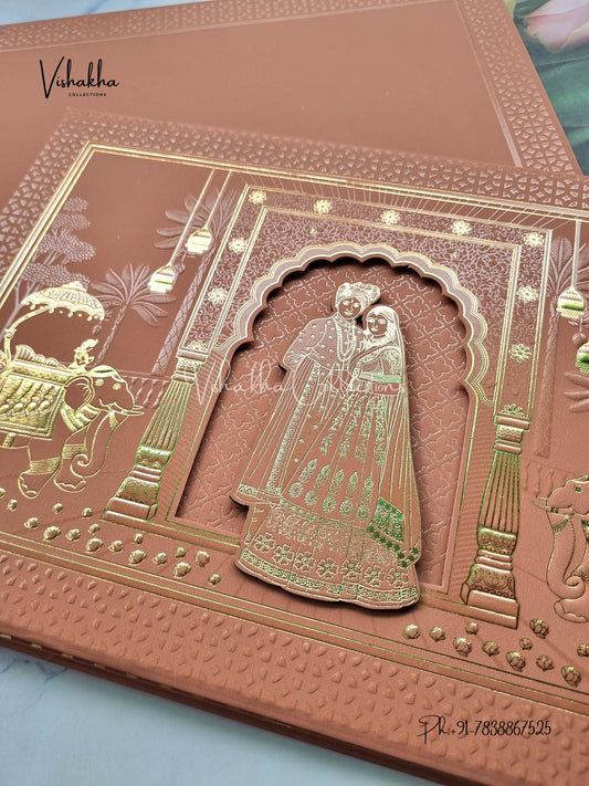 Hathi Hindu Muslim Christian Sikh Padded MDF Board Laser Cut muddy pink Colored invitation Cards SK-3539