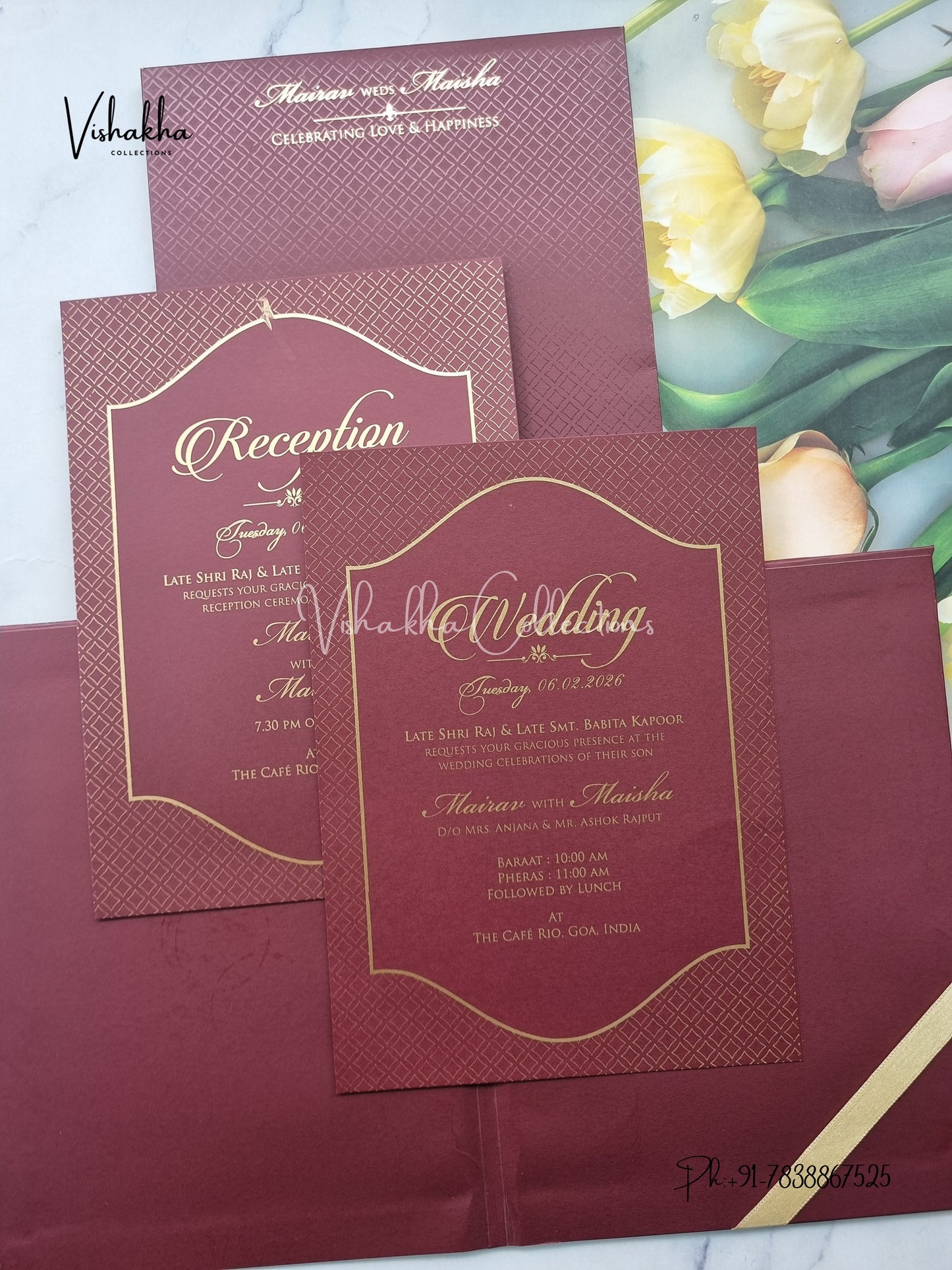Semi Box Hindu Muslim Christian Sikh Padded wine Colored invitation Cards SK-3540