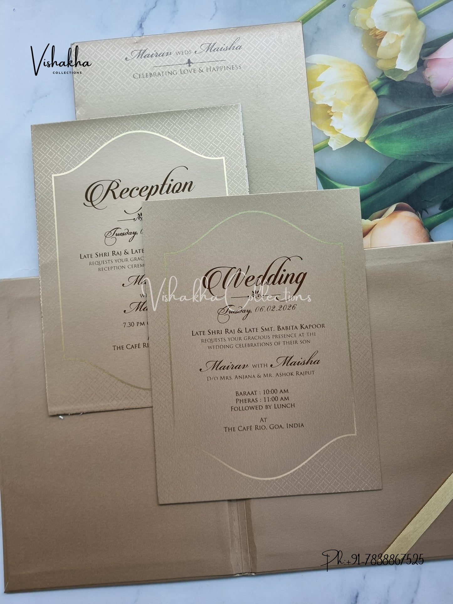 Semi Box Hindu Muslim Christian Sikh Padded brown Colored invitation Cards SK-3541