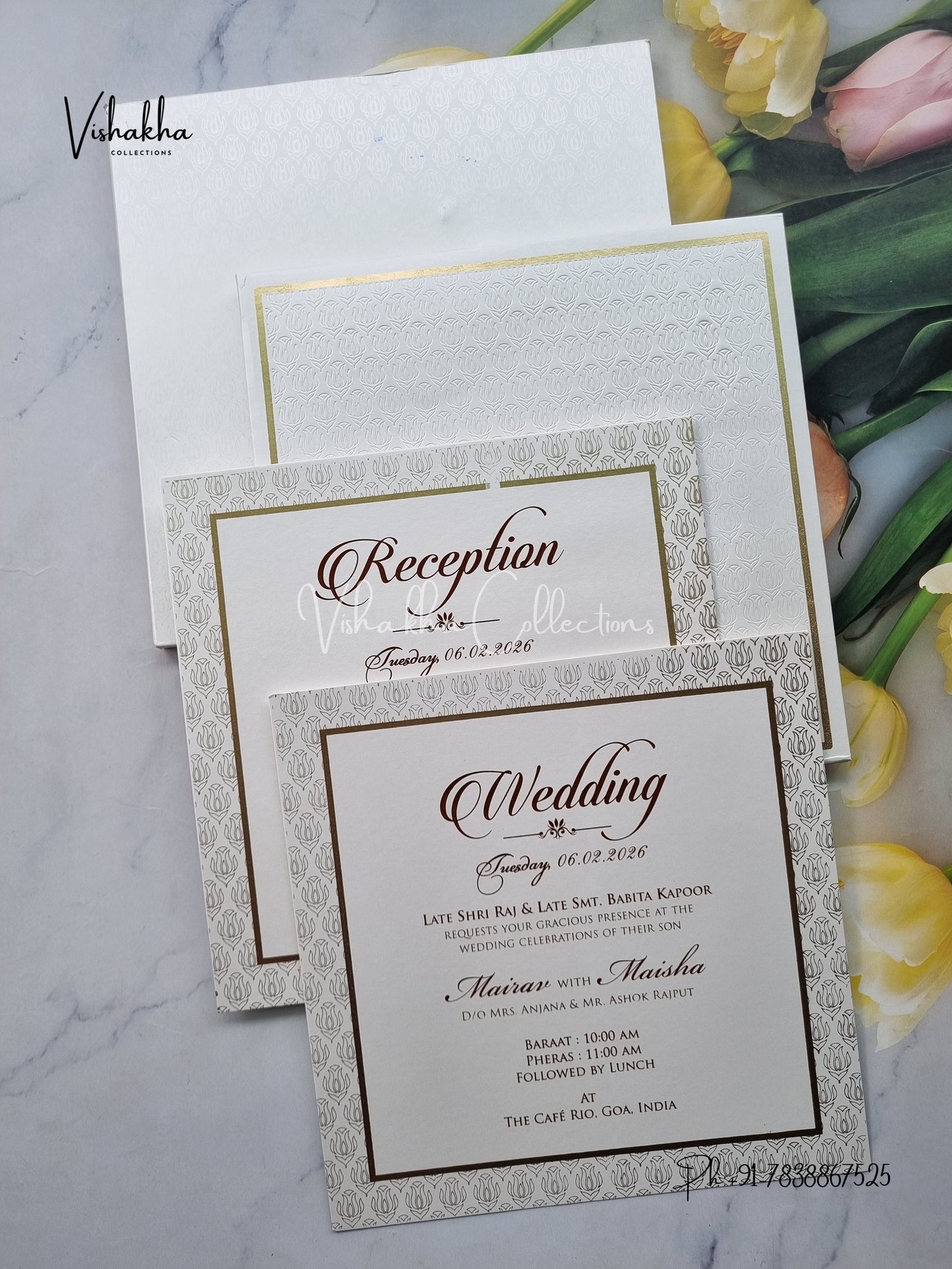 Hindu Muslim Christian Sikh Padded white Colored invitation Cards SK-3542