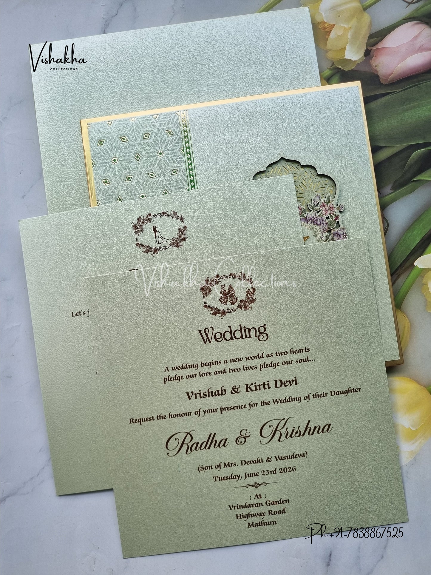 Hindu Muslim Christian Sikh Padded MDF Board Laser Cut Colored invitation Cards SN-144