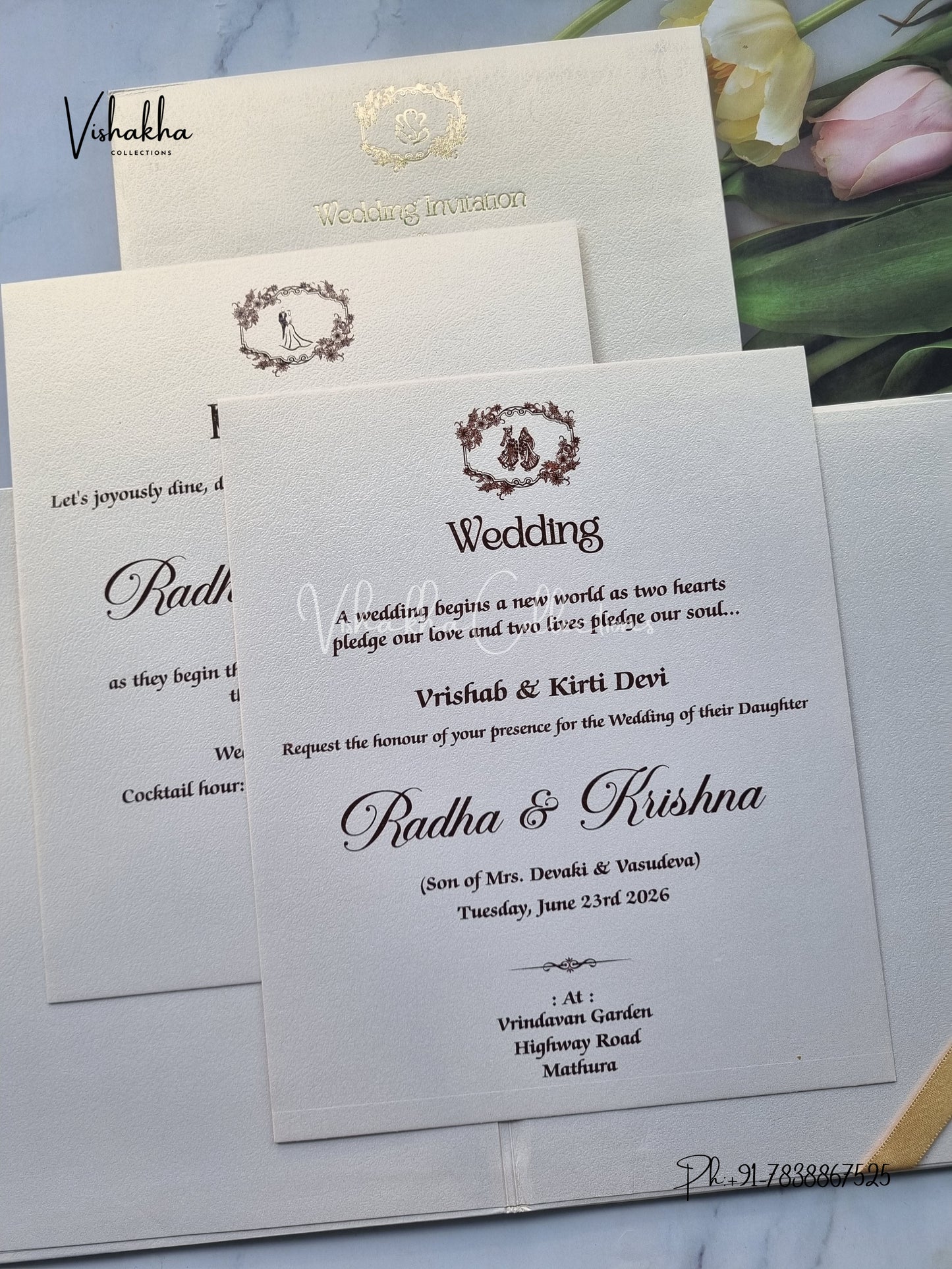 Flower Hindu Muslim Christian Jain Sikh Padded MDF Board Laser Cut invitation Cards SN-150