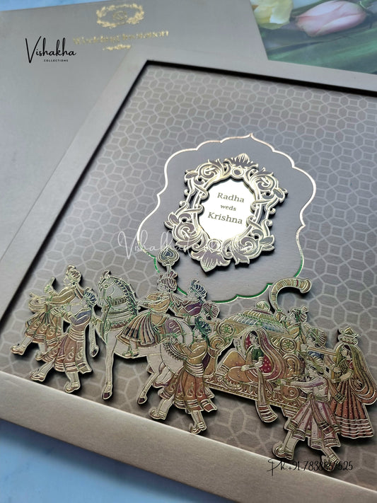 Barat Hindu Sikh Padded MDF Board Laser Cut invitation Cards SN-151