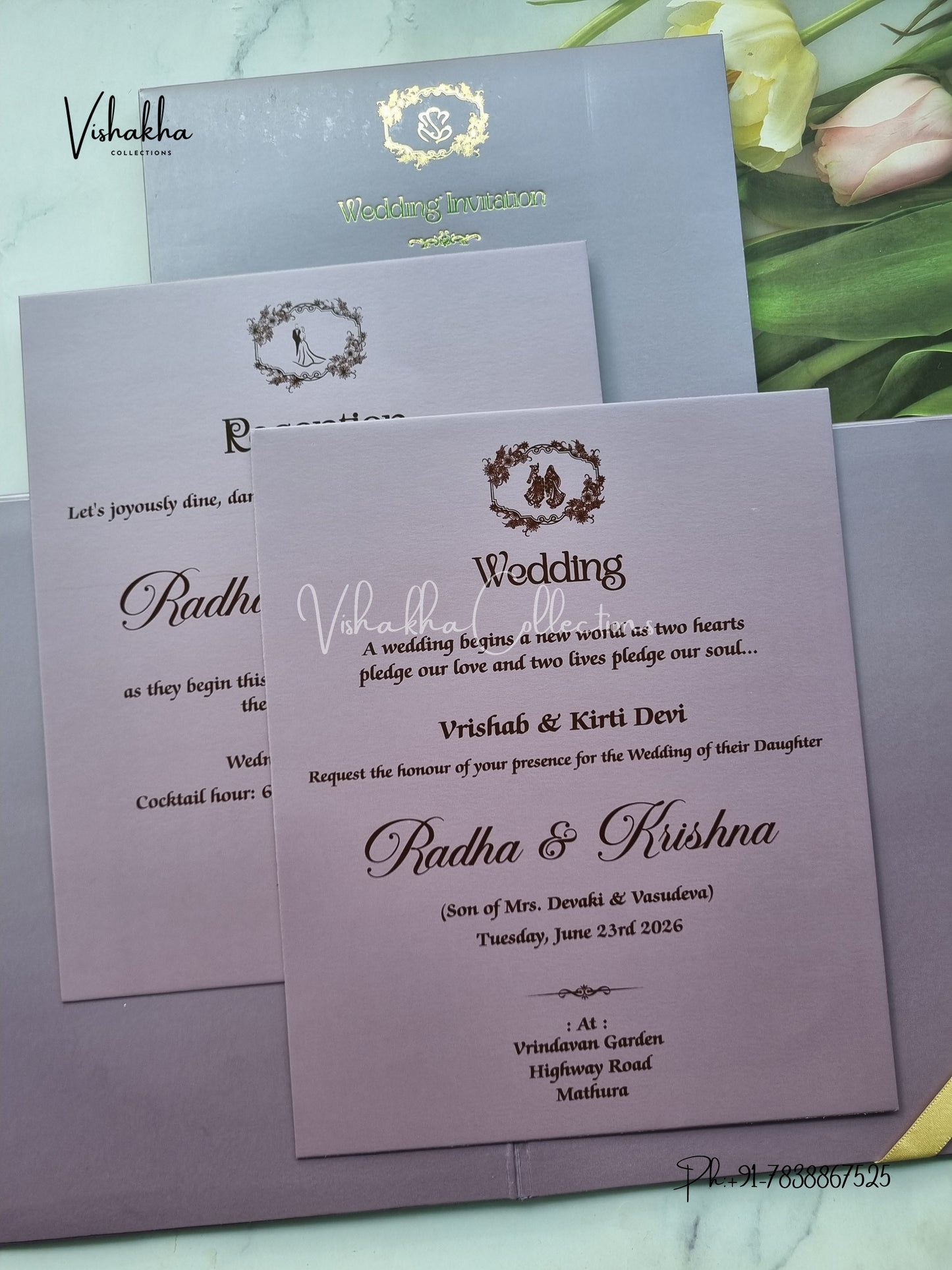 Flower Hindu Muslim Christian Sikh Padded MDF Board Laser Cut invitation Cards SN-152