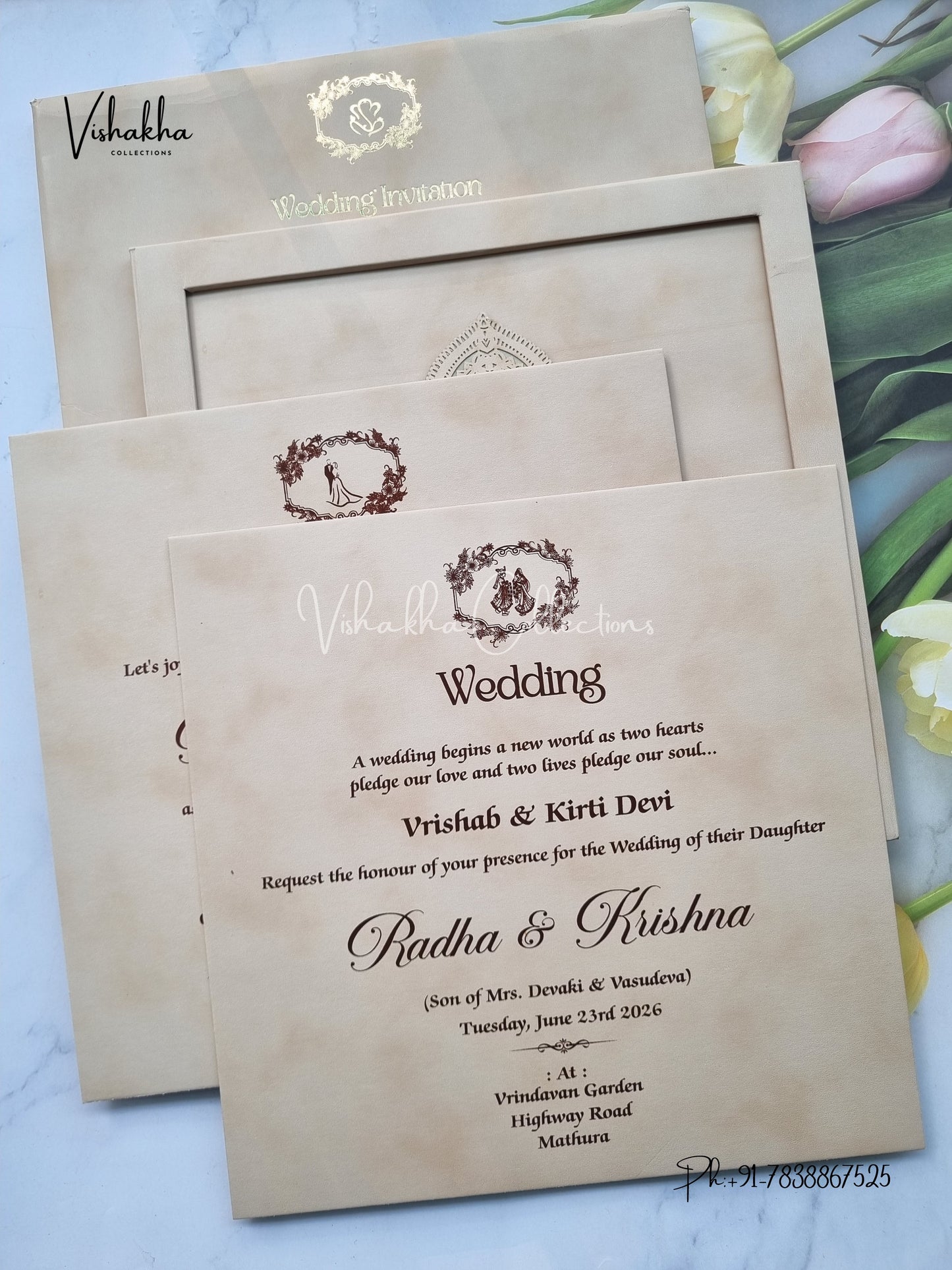 Mandala Hindu Padded MDF Board Laser Cut Colored invitation Cards SN-153