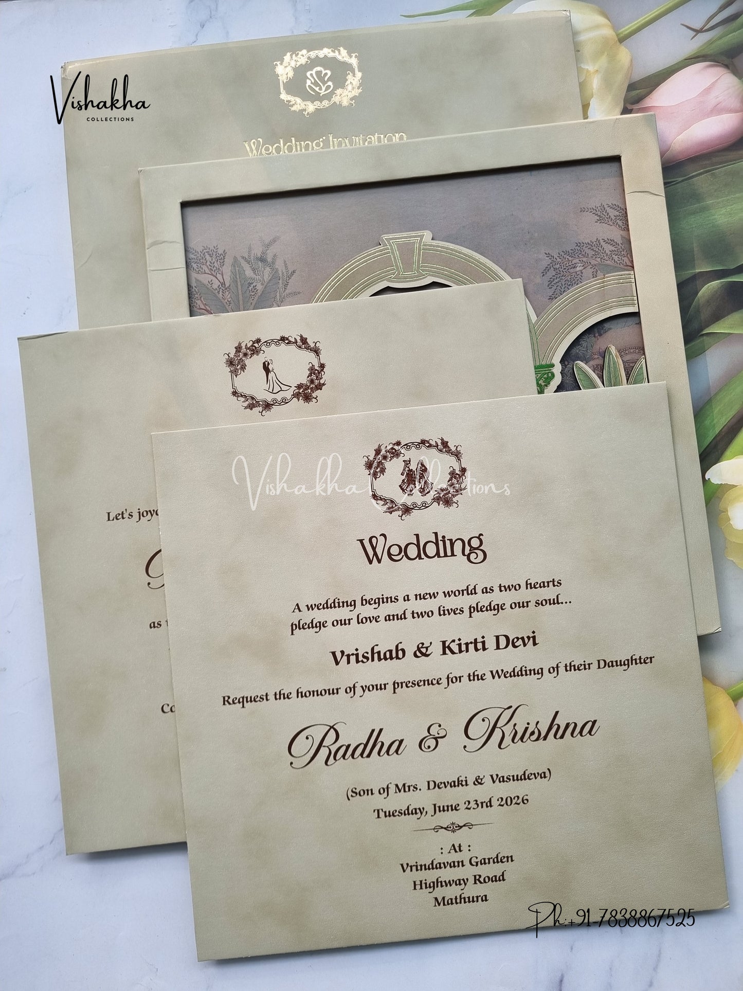 Hathi Hindu Sikh Padded MDF Board Laser Cut Colored invitation Cards SN-155