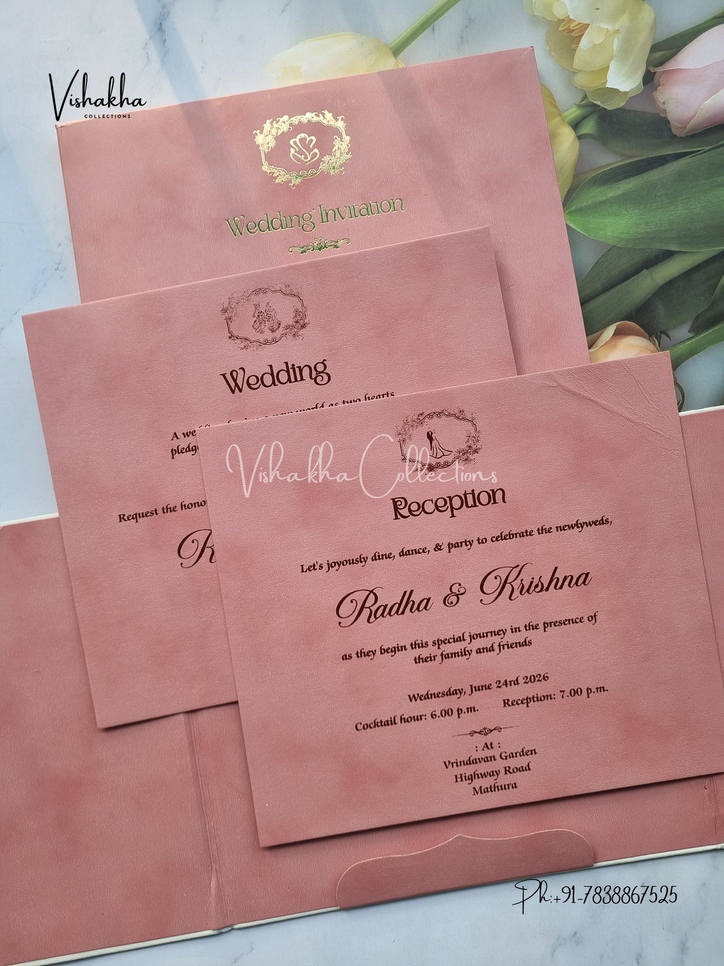 Double Door Hindu Muslim Christian Sikh Padded invitation Cards SN-171