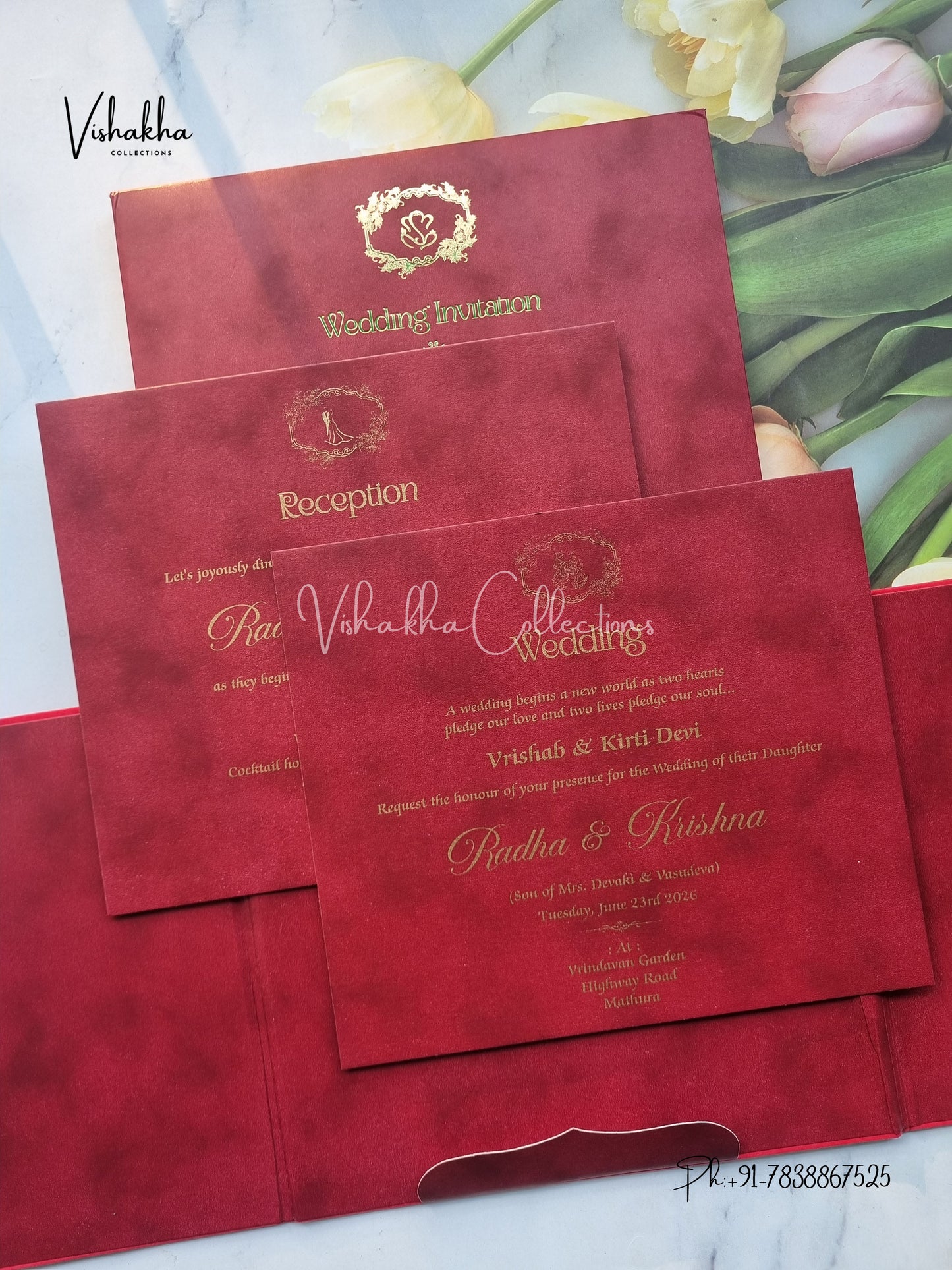 Double Door Hindu Muslim Christian Sikh Padded invitation Cards SN-173