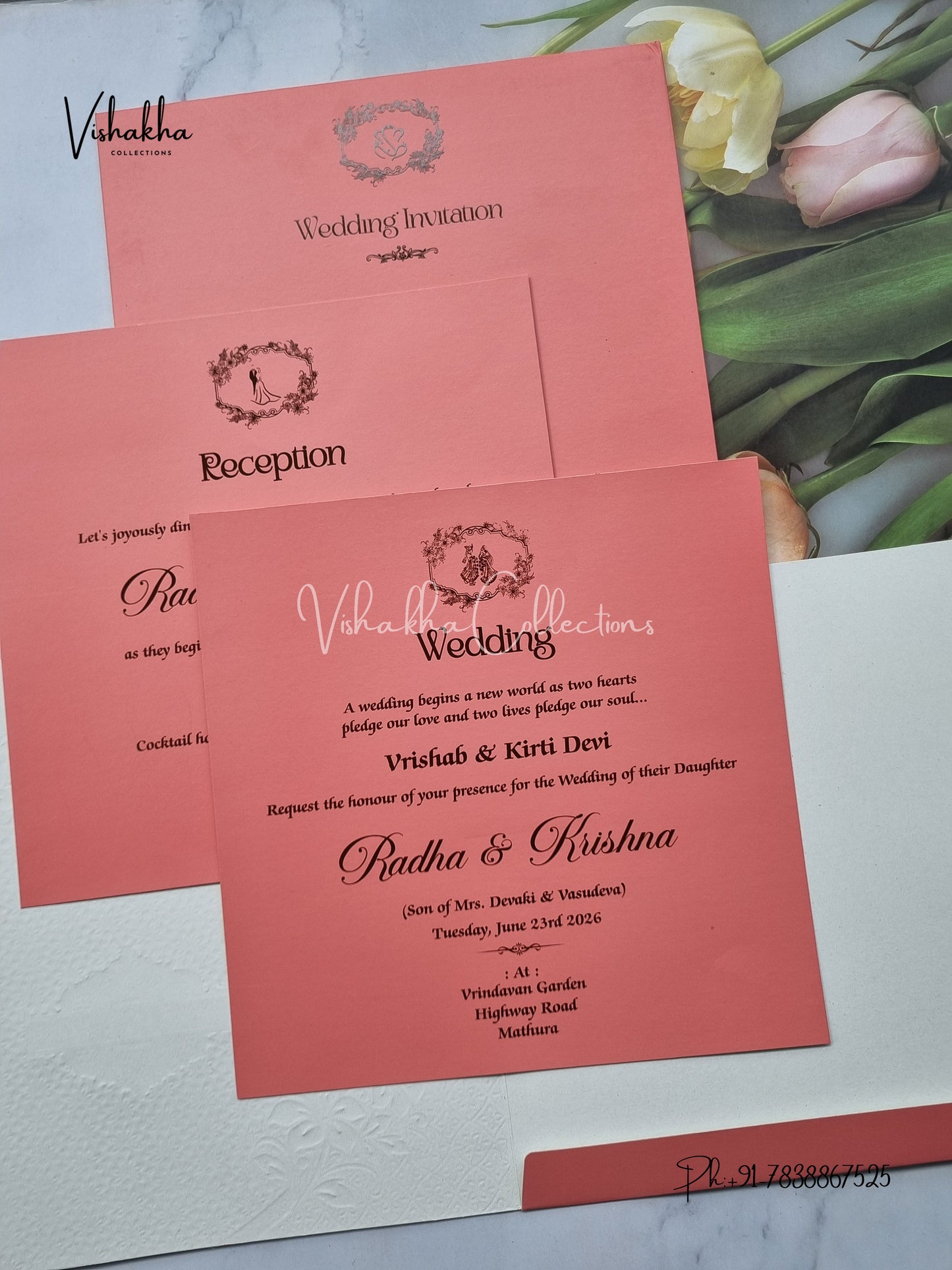 Semi Box Hindu Muslim Christian Sikh Colored invitation Cards SN-34