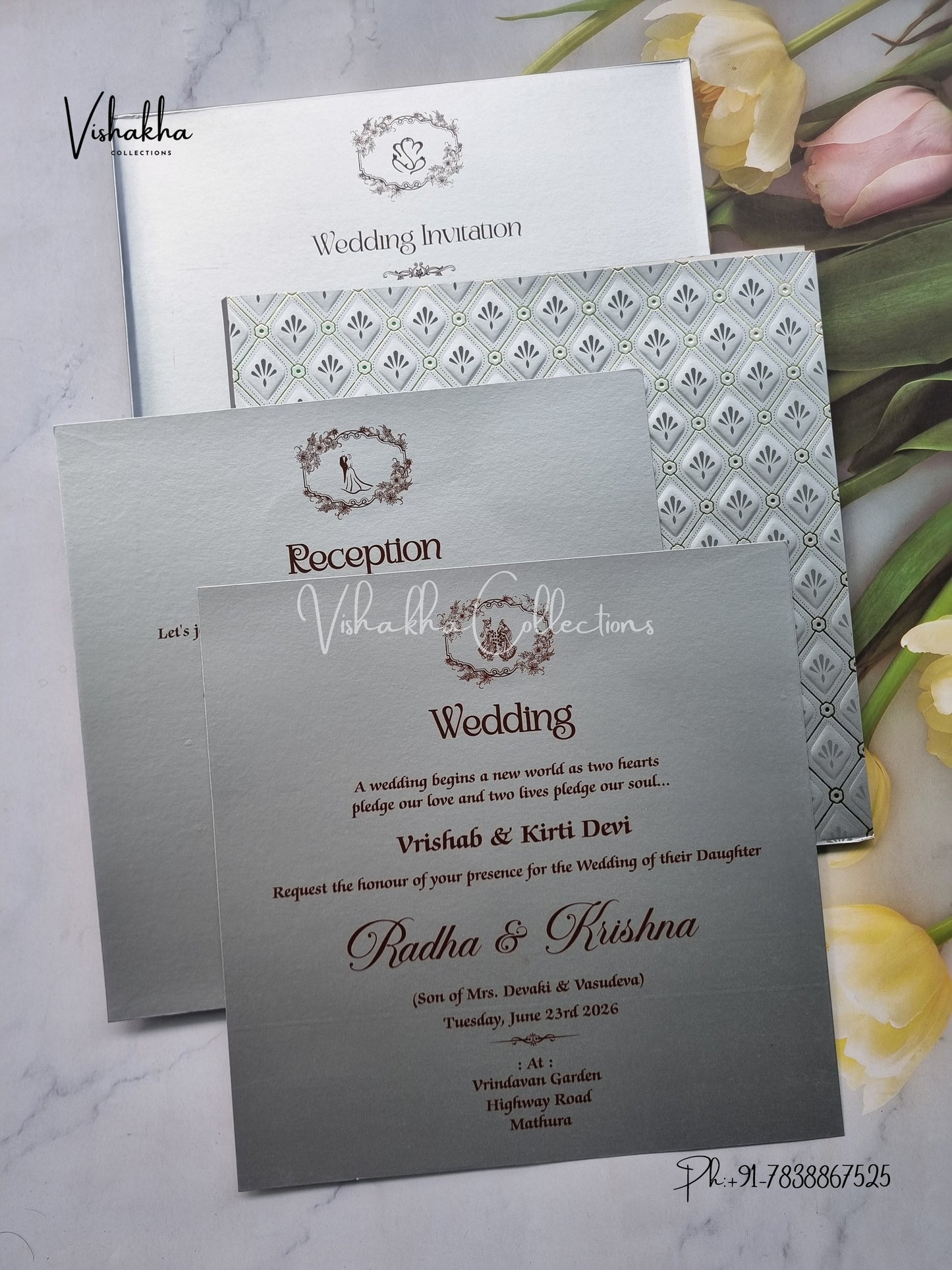 Semi Box Hindu Muslim Christian Sikh Colored invitation Cards SN-39