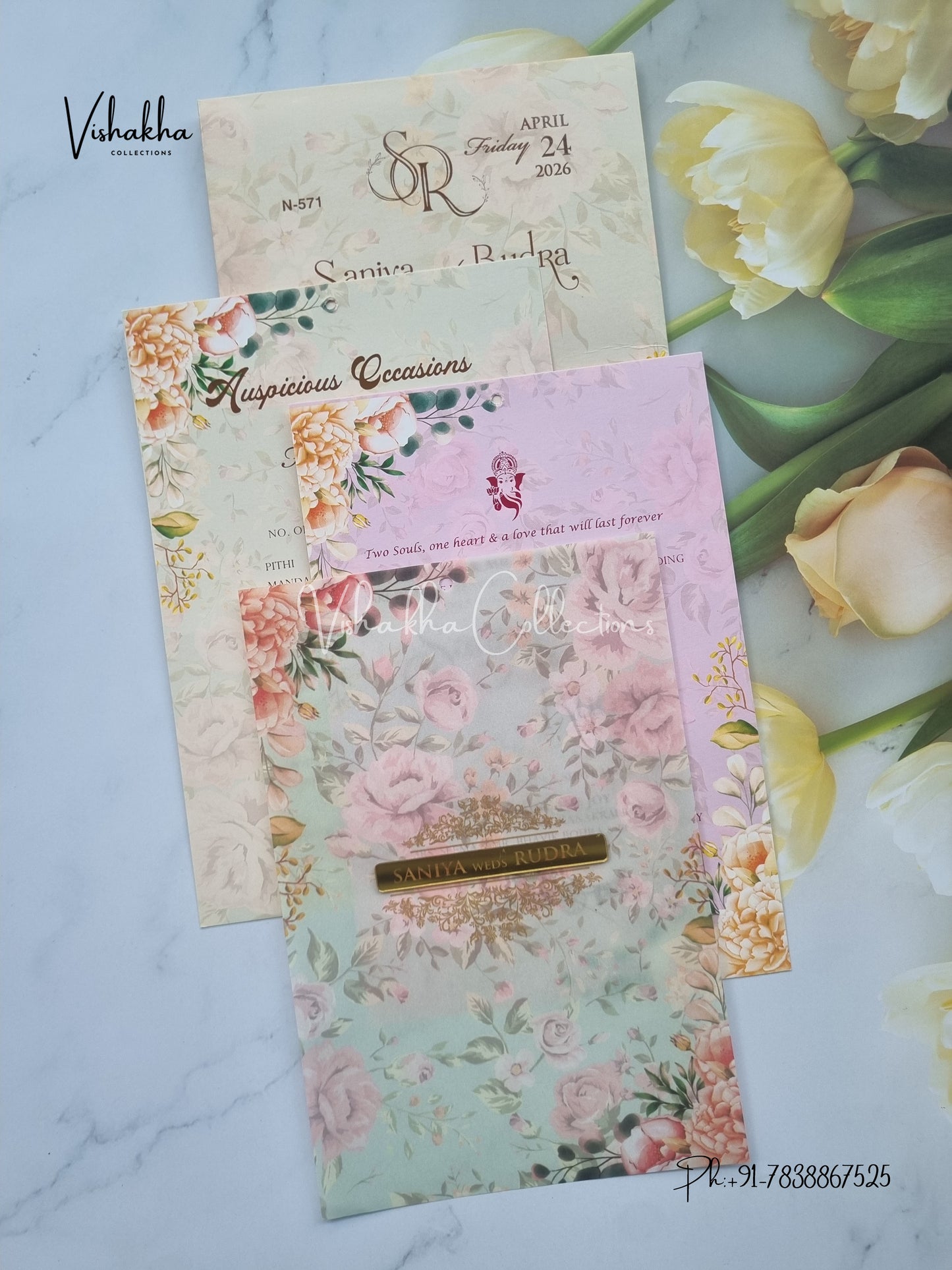 Flower Hindu Muslim Christian Sikh Vellum Paper invitation Cards VN-571