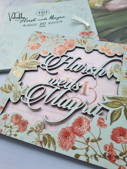 Flower Hindu Muslim Christian Sikh MDF Board Laser Cut Named MDF Laser Cut invitation Cards VN-601