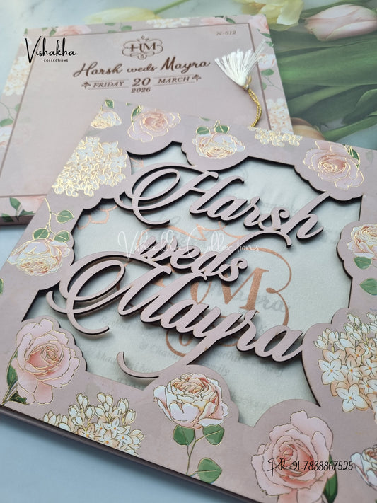 Flower Hindu Muslim Christian Sikh MDF Board Laser Cut Named MDF Laser Cut invitation Cards VN-612