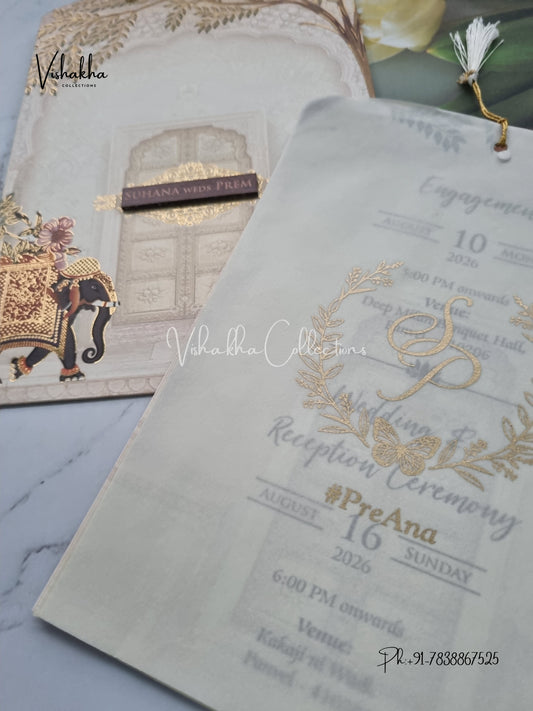 Hathi Hindu Sikh Carry Bag Vellum Paper invitation Cards VN-633