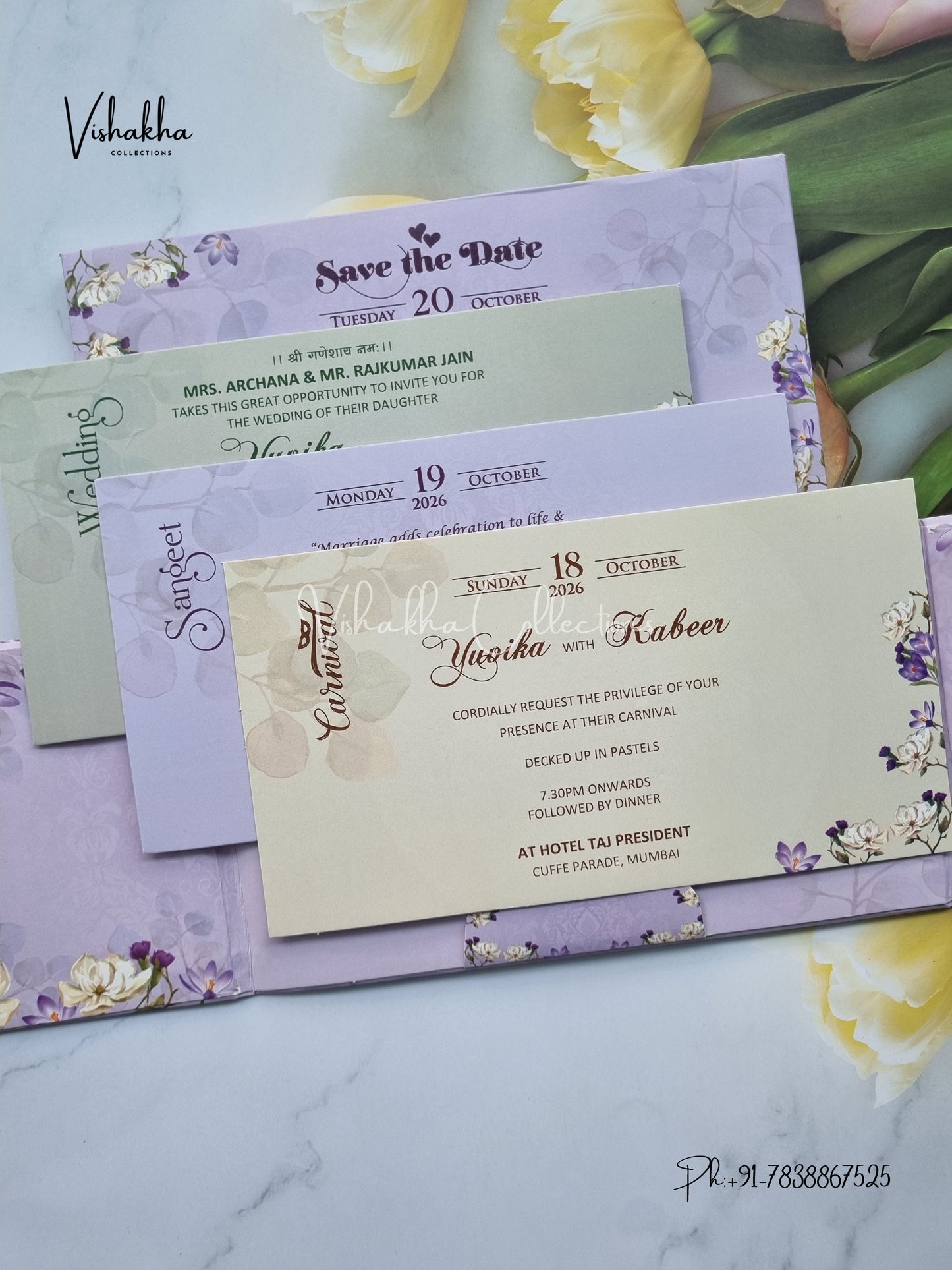 Flower Double Door Hindu Muslim Christian Sikh Padded invitation Cards VN-638