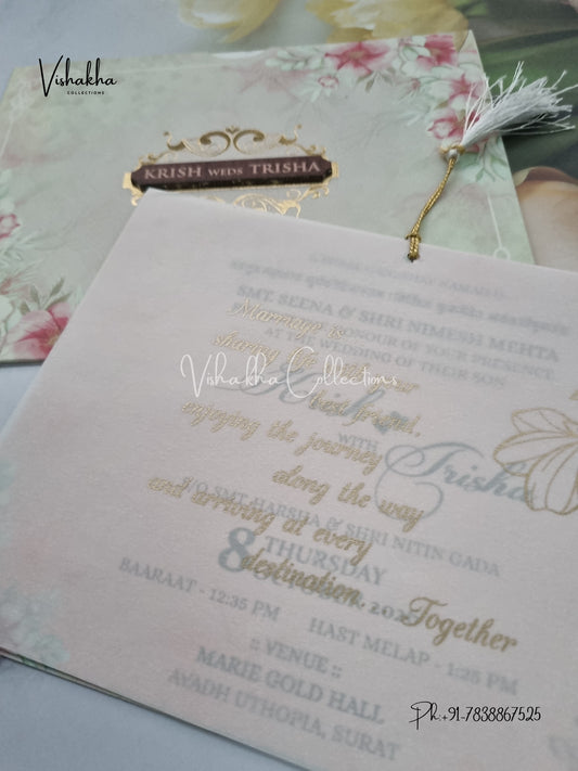 Flower Hindu Muslim Christian Sikh Vellum Paper invitation Cards VN-641