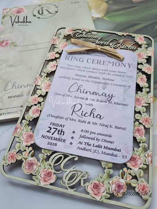 Flower Hindu Muslim Christian Sikh MDF Board Laser Cut invitation Cards VN-643