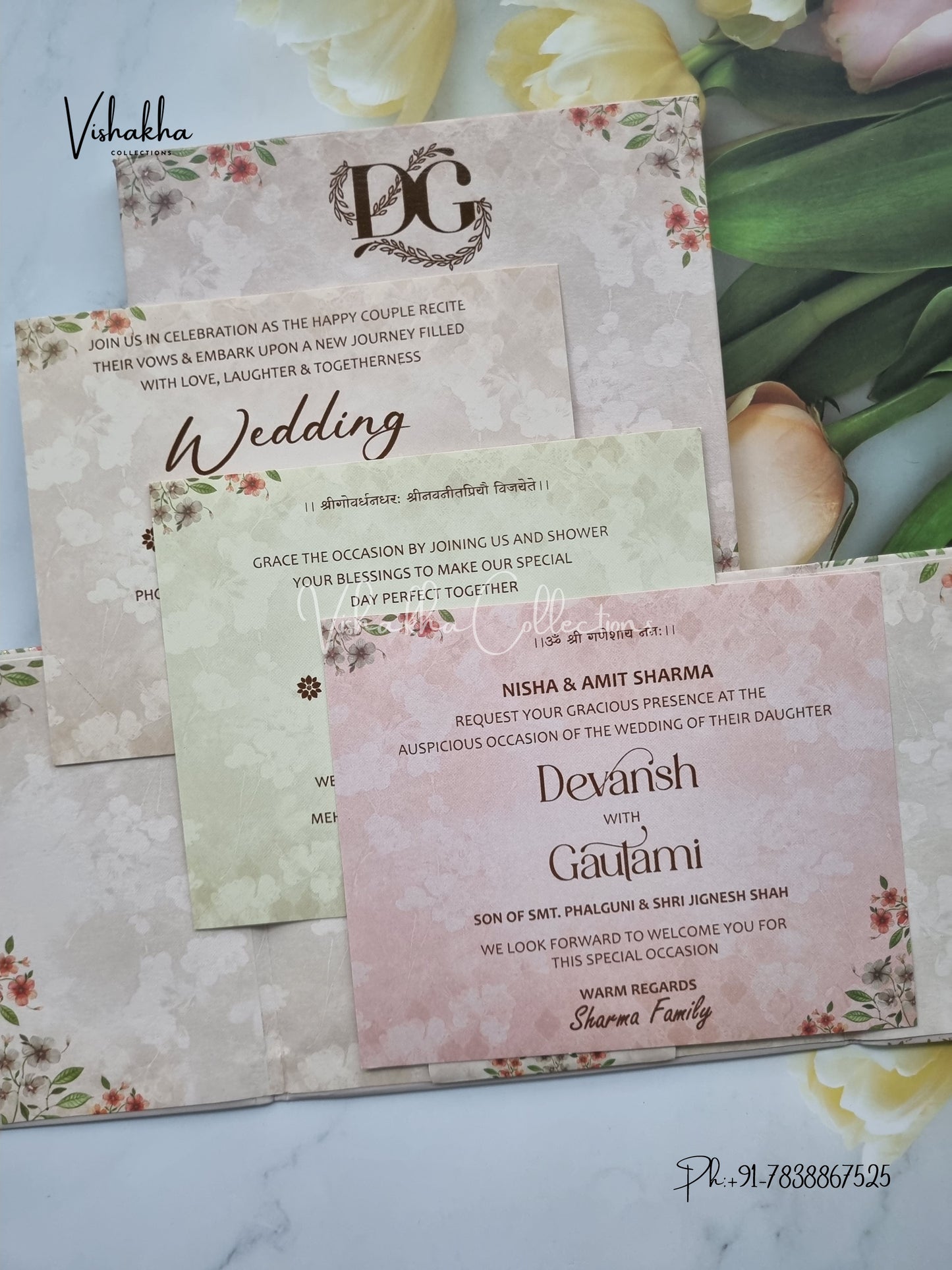 Flower Double Door Hindu Muslim Christian Sikh Padded invitation Cards VN-654